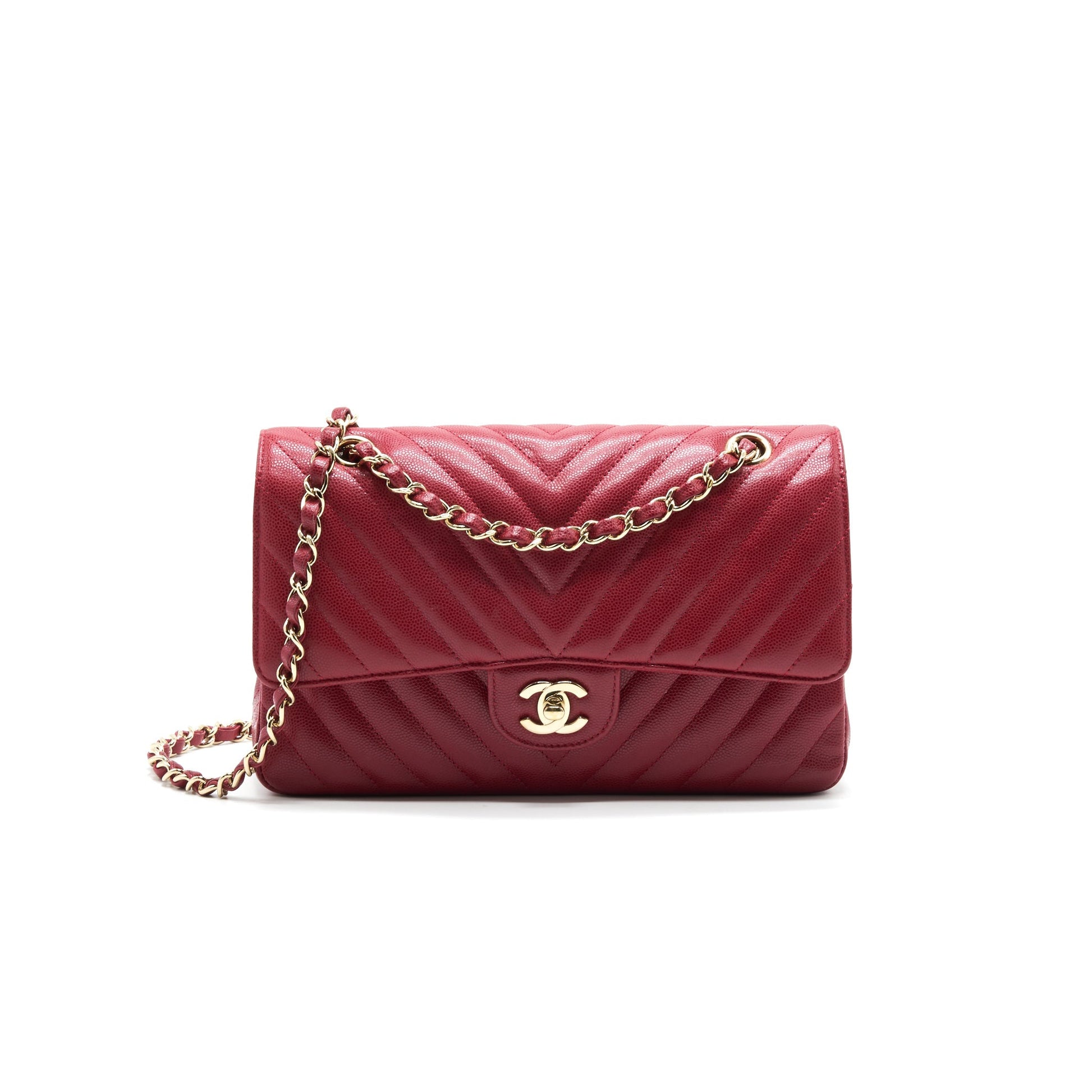 Chanel Medium Classic Double Flap caviar Raspberry Red with LGHW Shoulder Bag