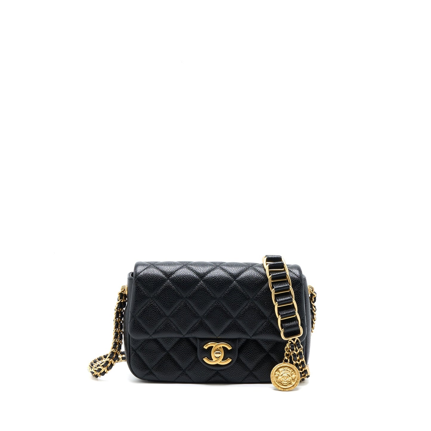 Chanel Quilted Flap Bag with Double Chain Caviar Black Brushed  (Microchip)