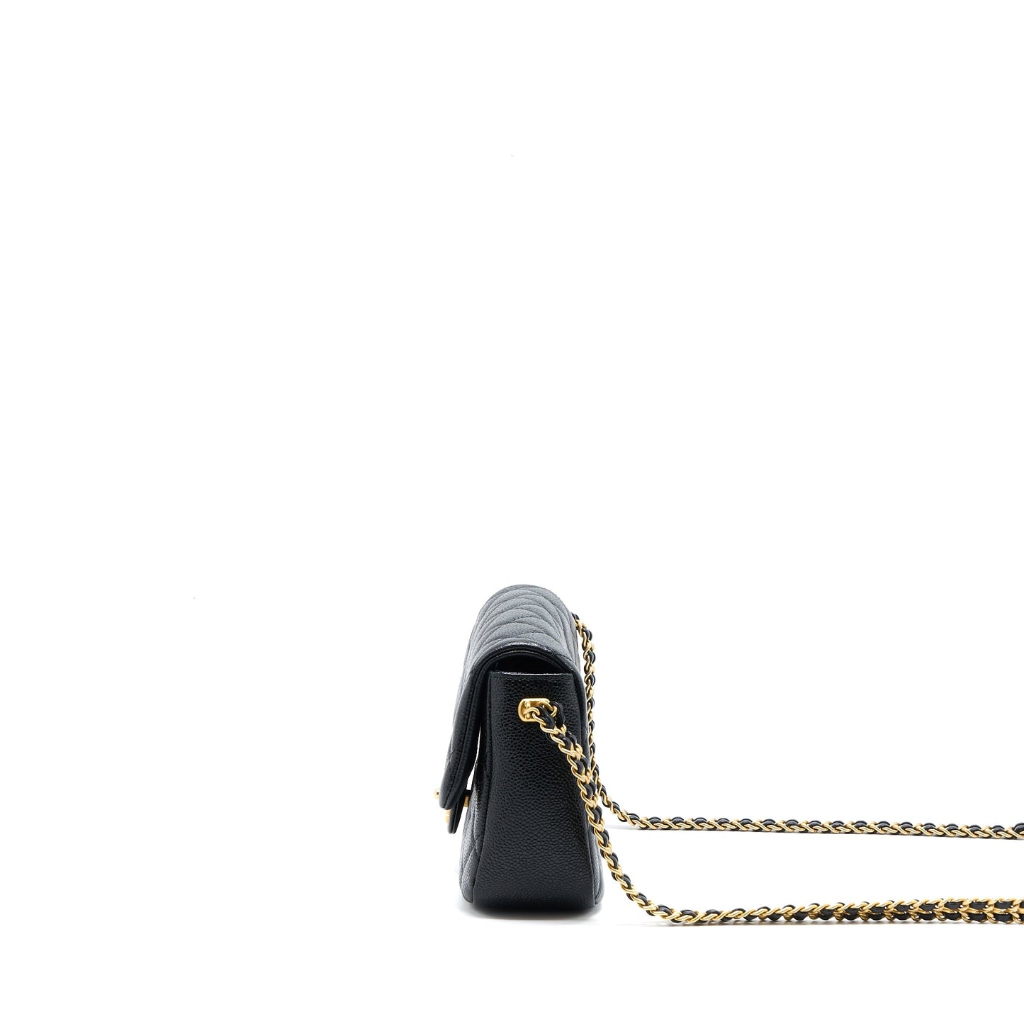 Chanel Quilted Flap Bag with Double Chain Caviar Black Brushed  (Microchip)
