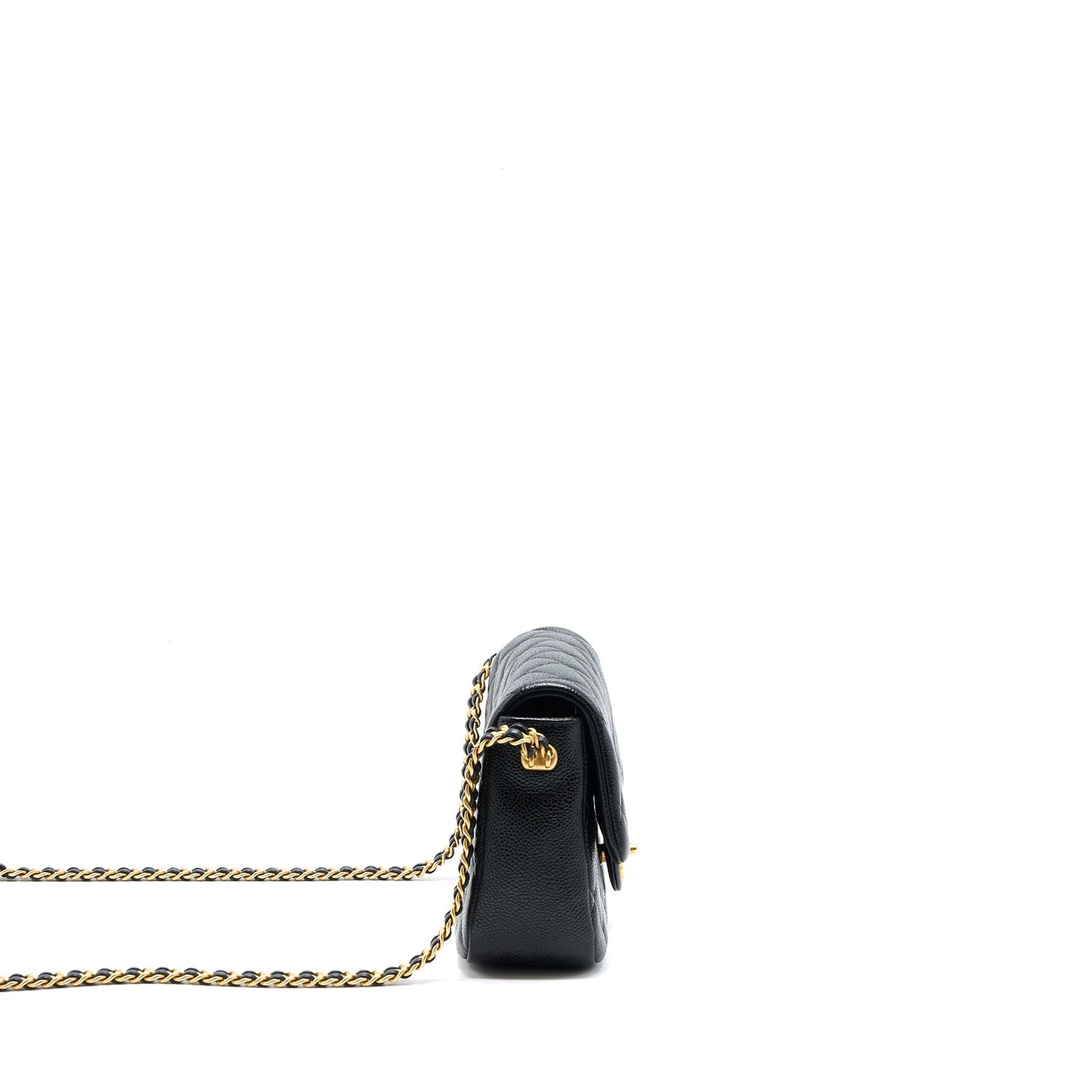 Chanel Quilted Flap Bag with Double Chain Caviar Black Brushed  (Microchip)