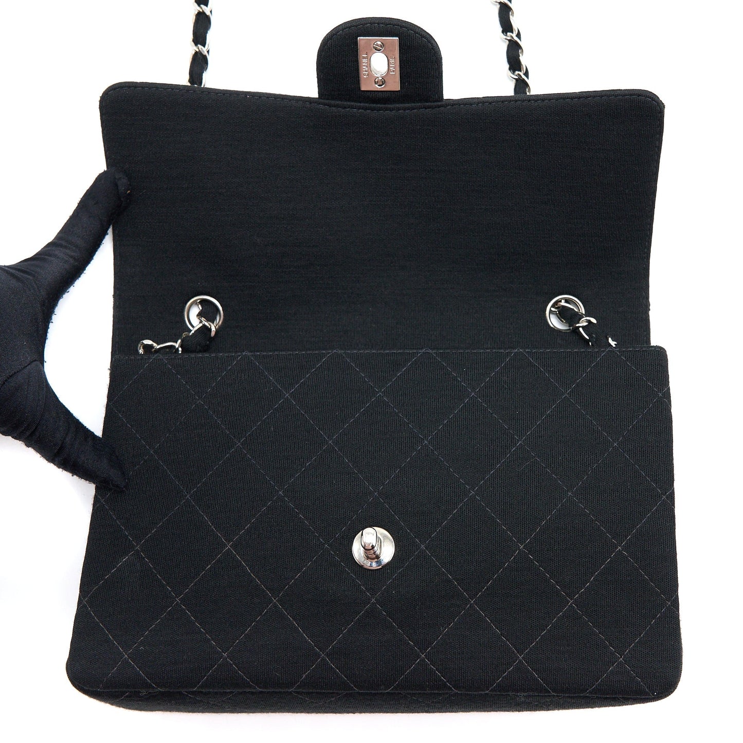 Chanel  Medium Single Flap Bag Fabric Black