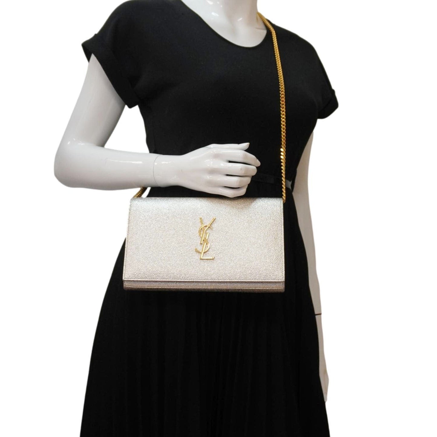 YVES SAINT LAURENT Kate Small Metallic Leather Crossbody Bag Silver