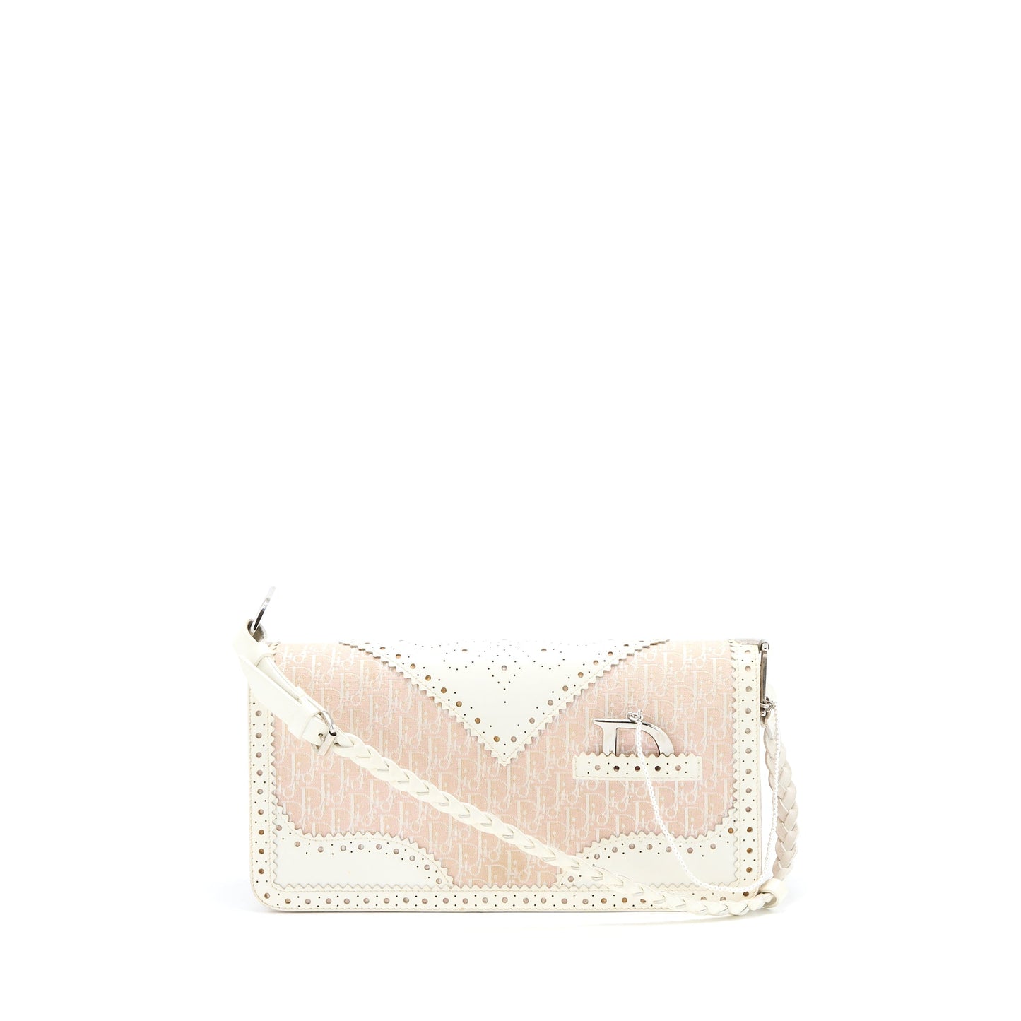 Dior Pink Logo Monogram Lace Handbag Pearl D Strap Charm