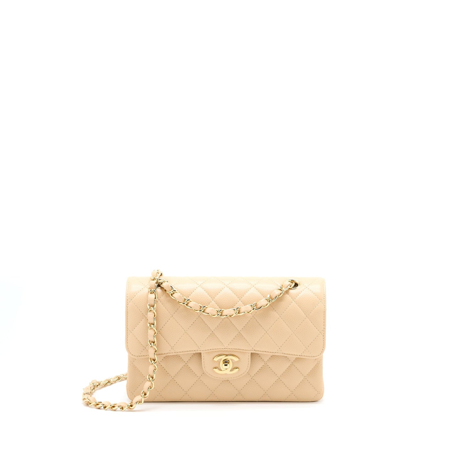 Chanel Small Classic Double Flap Bag Caviar Beige (Microchip)