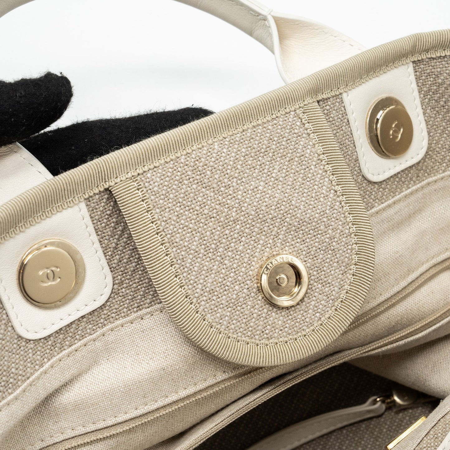 Chanel Deauville Bag Canvas/ Leather Beige/White  (microchip)