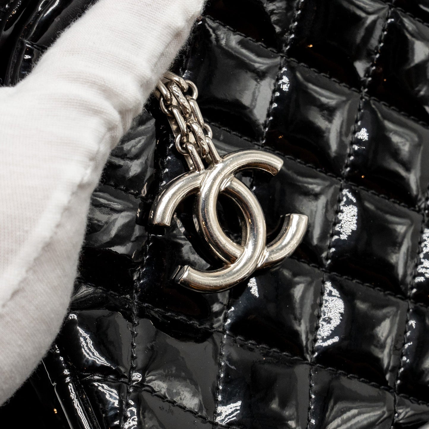 Chanel Just Mademoiselle Bowling Bag Patent Black