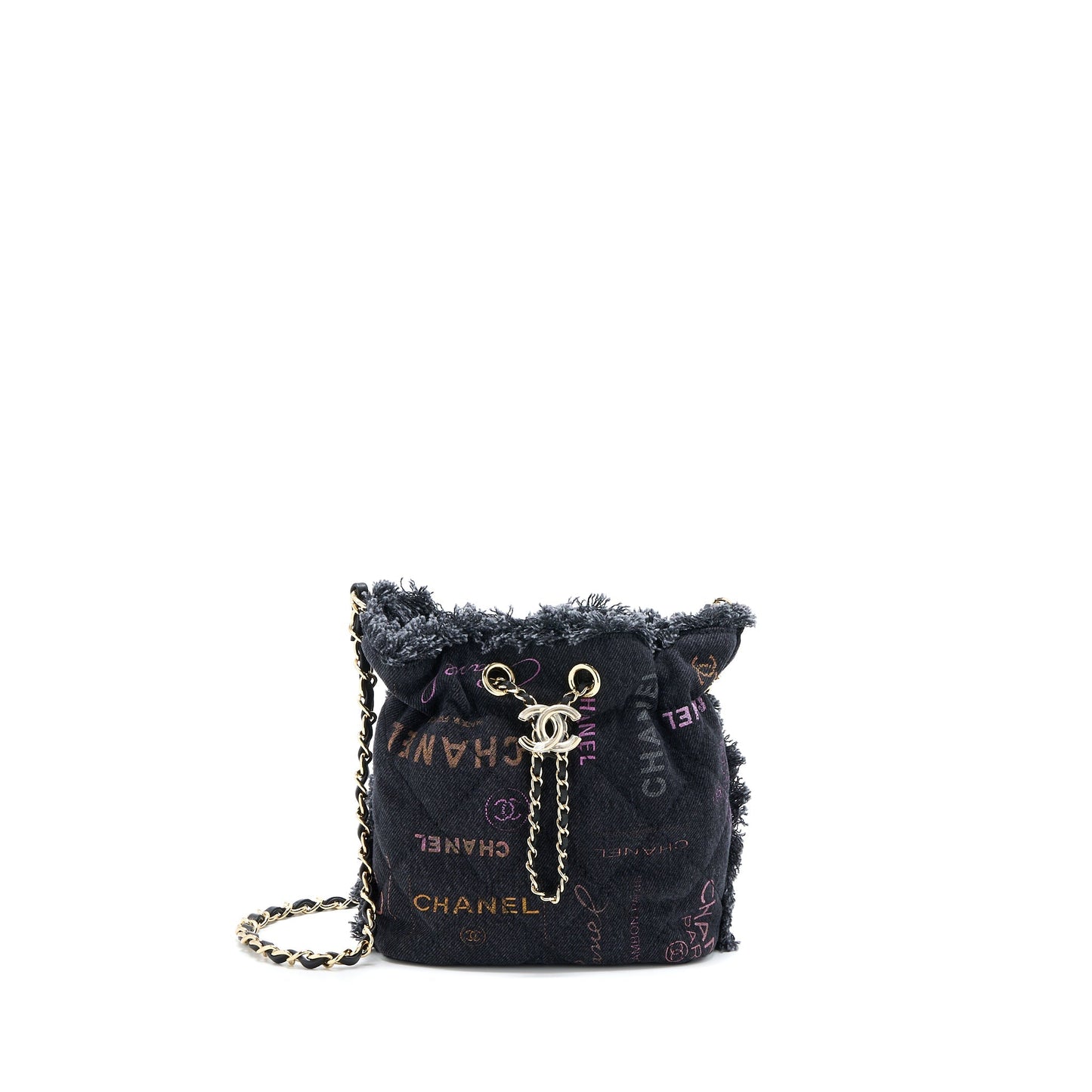 Chanel 22P Small Black Denim Bucket Bag  (Microchip)