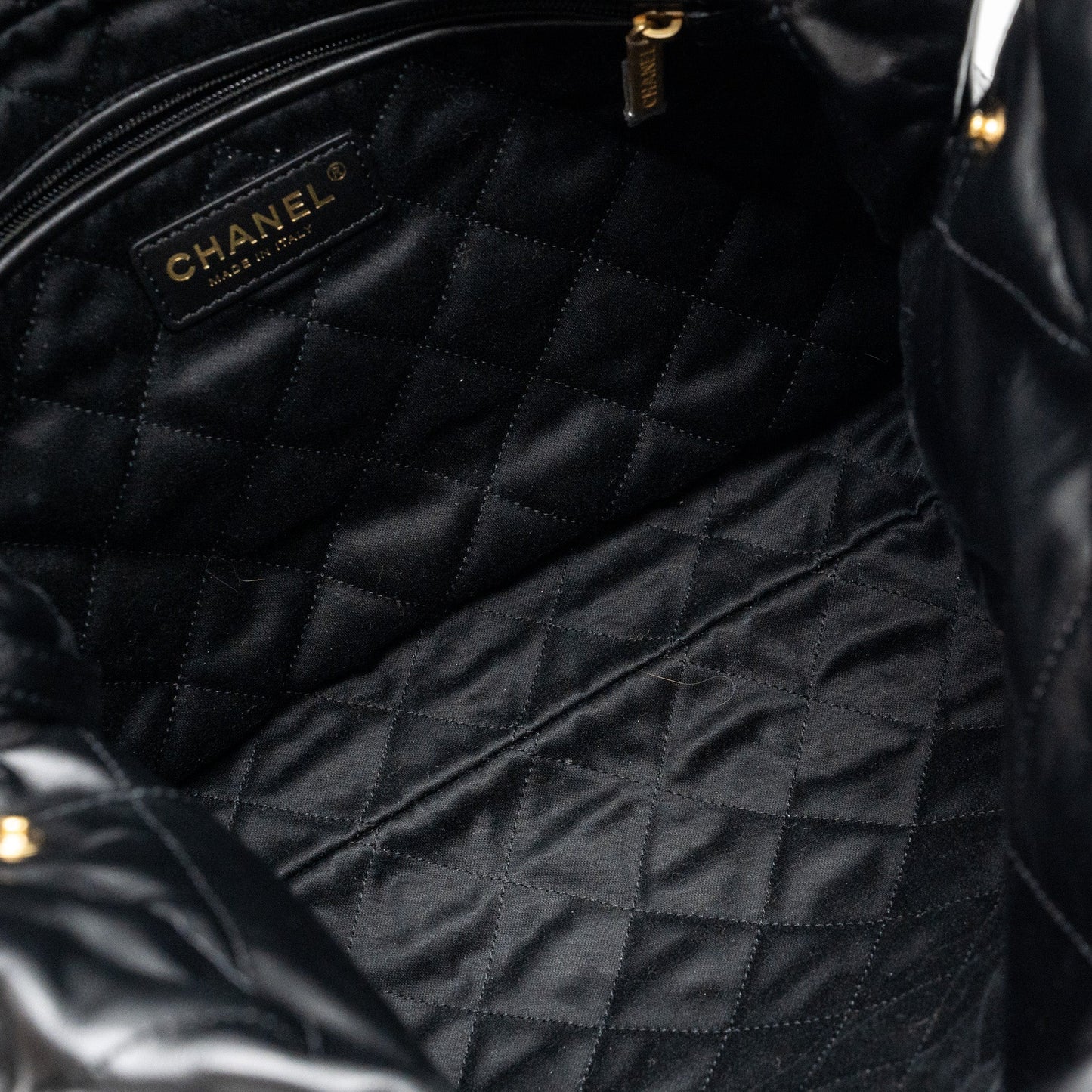 Chanel Small 22 Bag Gold Letter Shiny Calfskin Black  (Microchip)