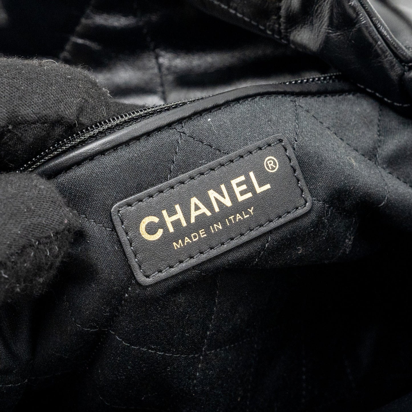 Chanel Small 22 Bag Gold Letter Shiny Calfskin Black  (Microchip)