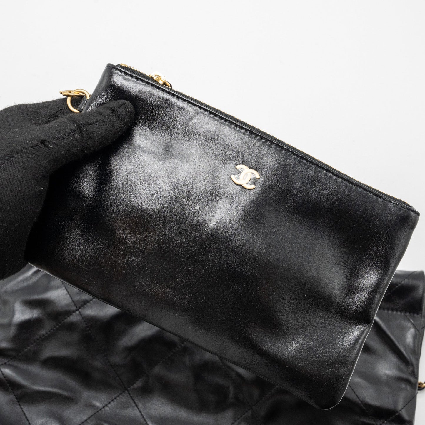 Chanel Small 22 Bag Gold Letter Shiny Calfskin Black  (Microchip)
