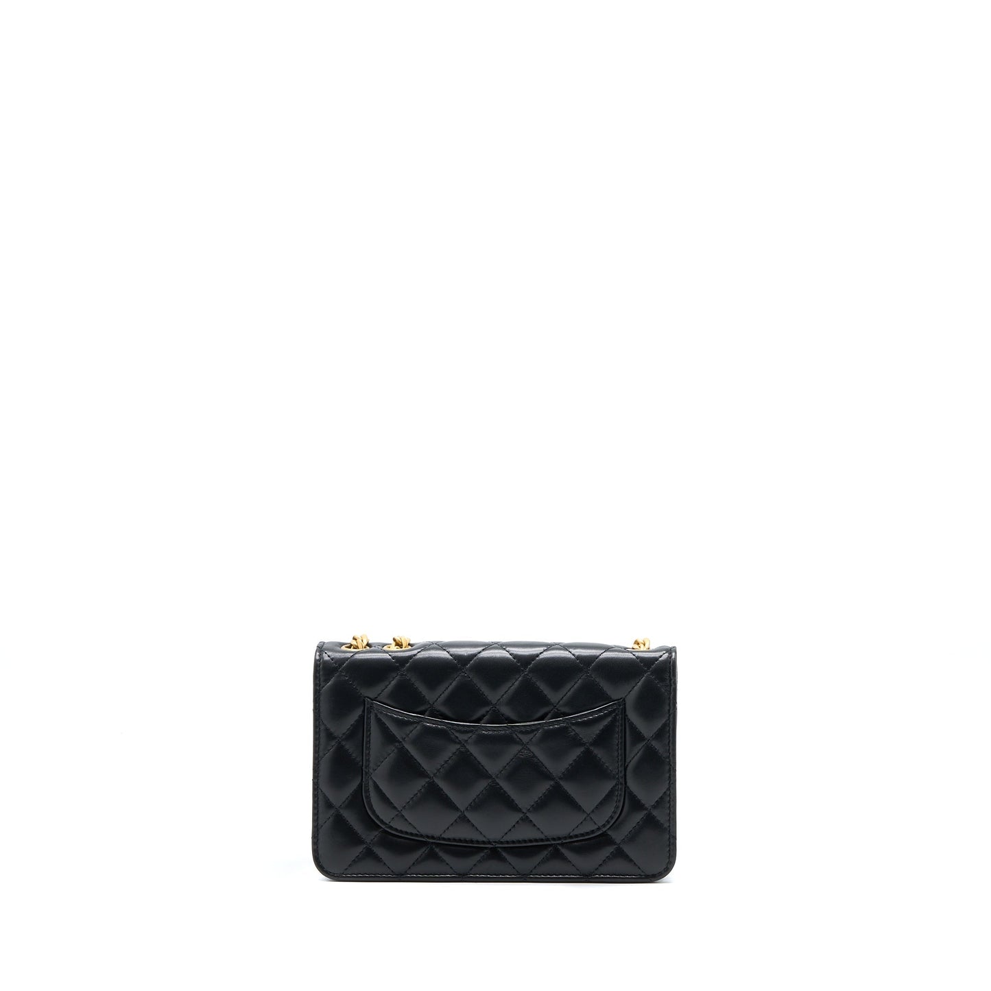Chanel 22K Gold Pillar Wallet On Chain Lambskin Black Brushed (Microchip)