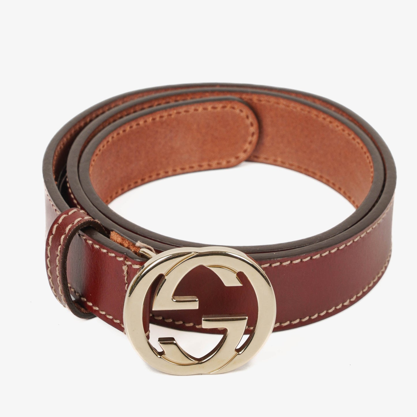Gucci Interlocking G Belt 75-30 Burgundy Leather