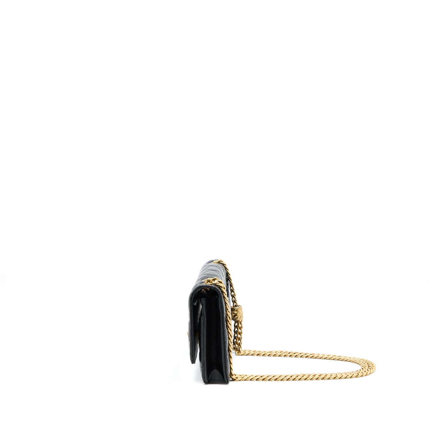 Chanel 22K Gold Pillar Wallet On Chain Lambskin Black Brushed (Microchip)