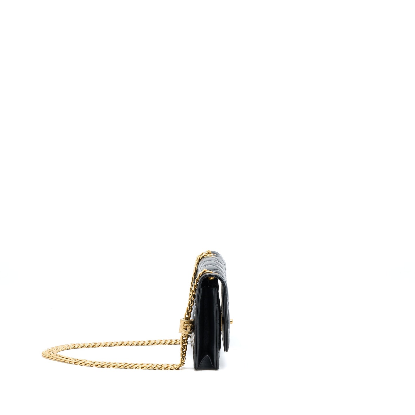 Chanel 22K Gold Pillar Wallet On Chain Lambskin Black Brushed (Microchip)