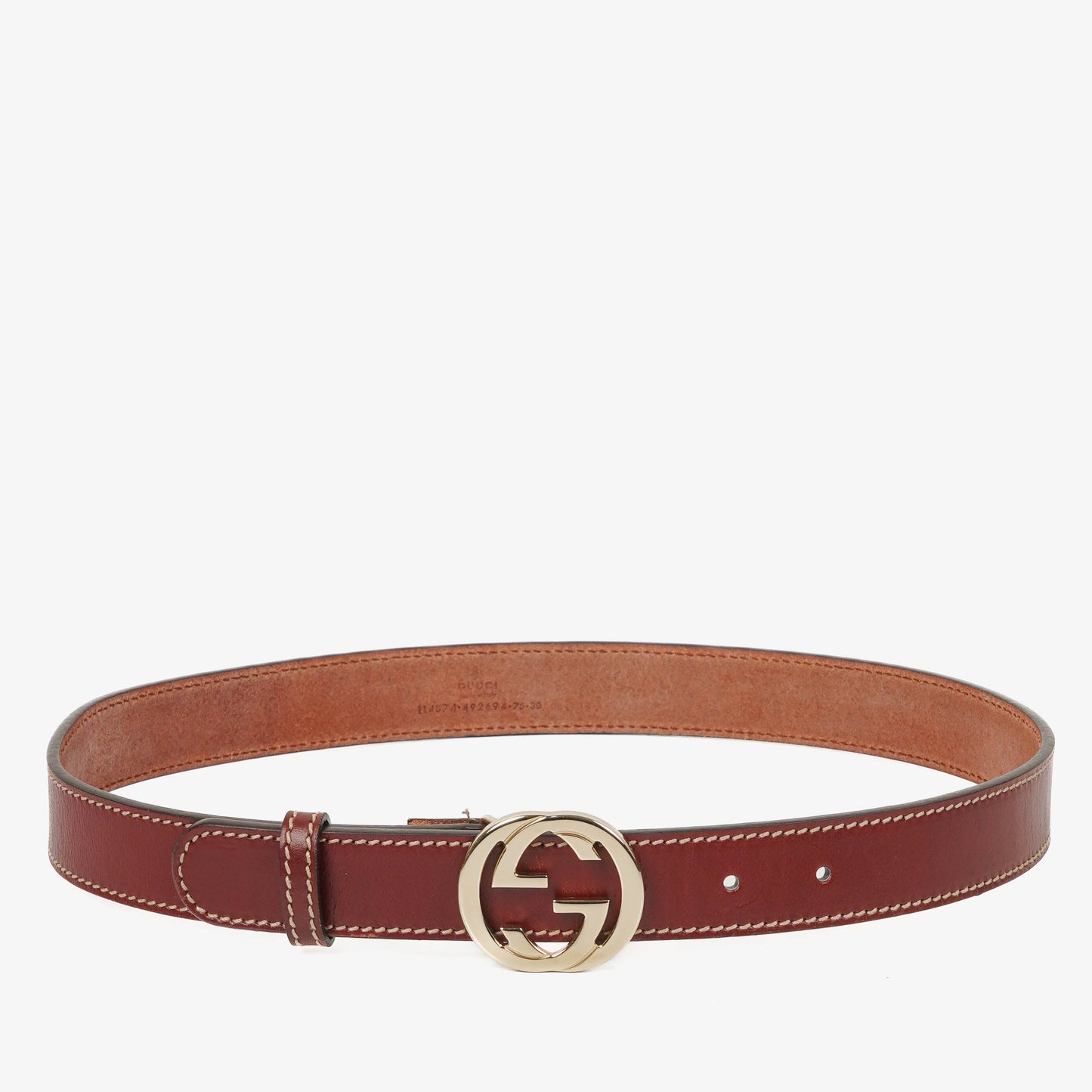 Gucci Interlocking G Belt 75-30 Burgundy Leather