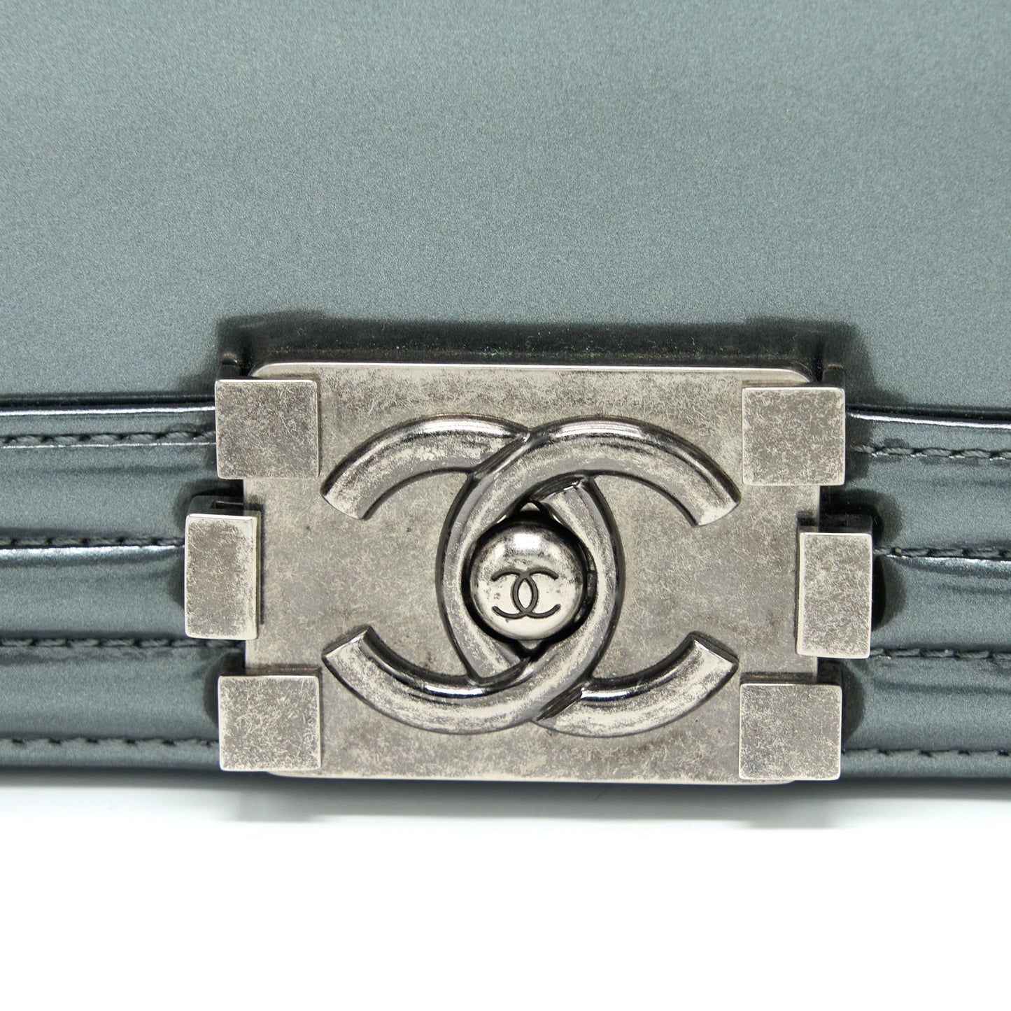 Chanel Medium Boy Bag Patent Grey Ruthenium