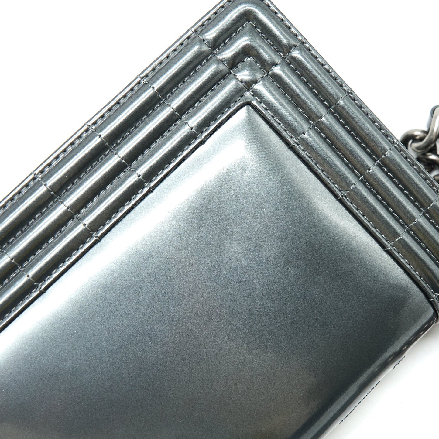 Chanel Medium Boy Bag Patent Grey Ruthenium