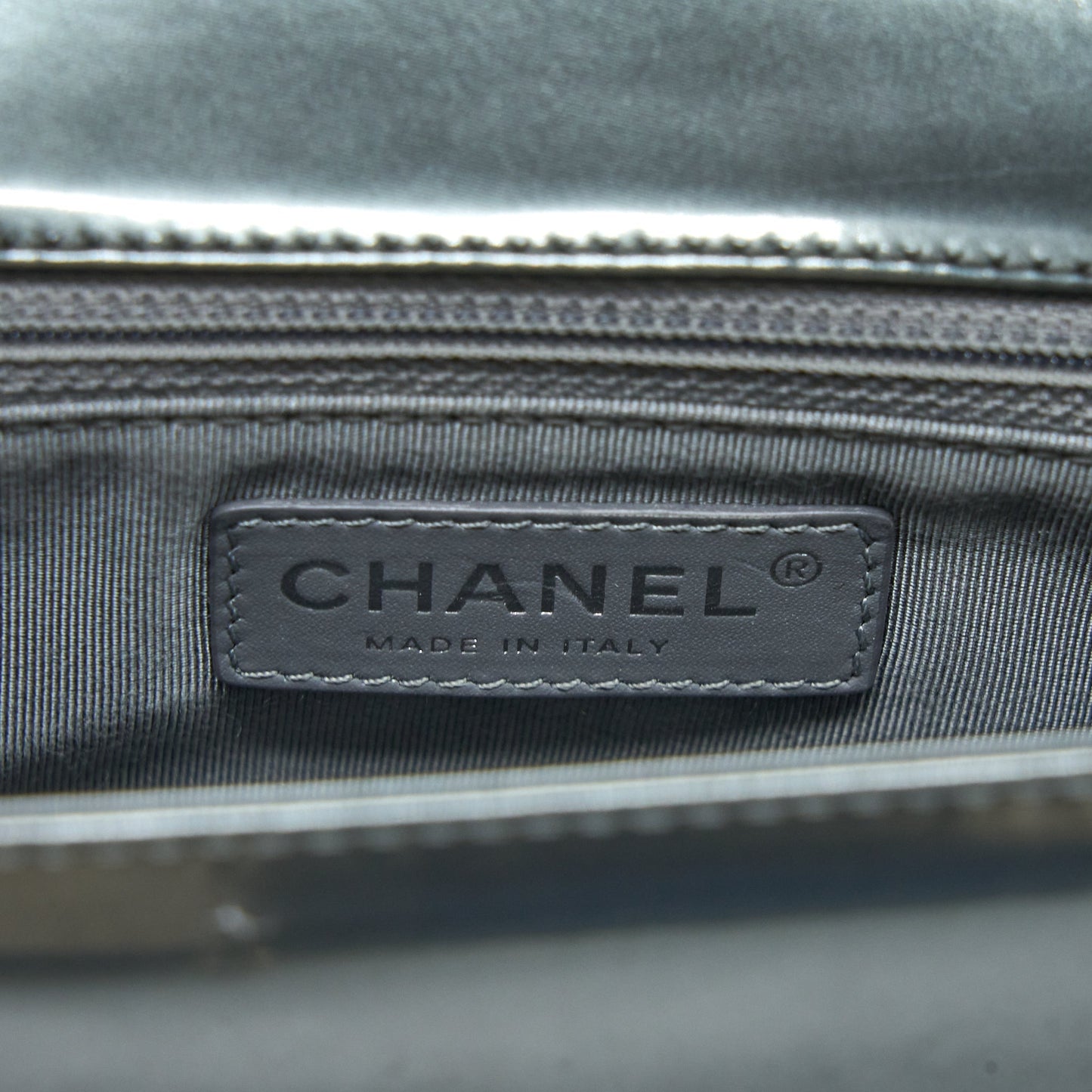Chanel Medium Boy Bag Patent Grey Ruthenium