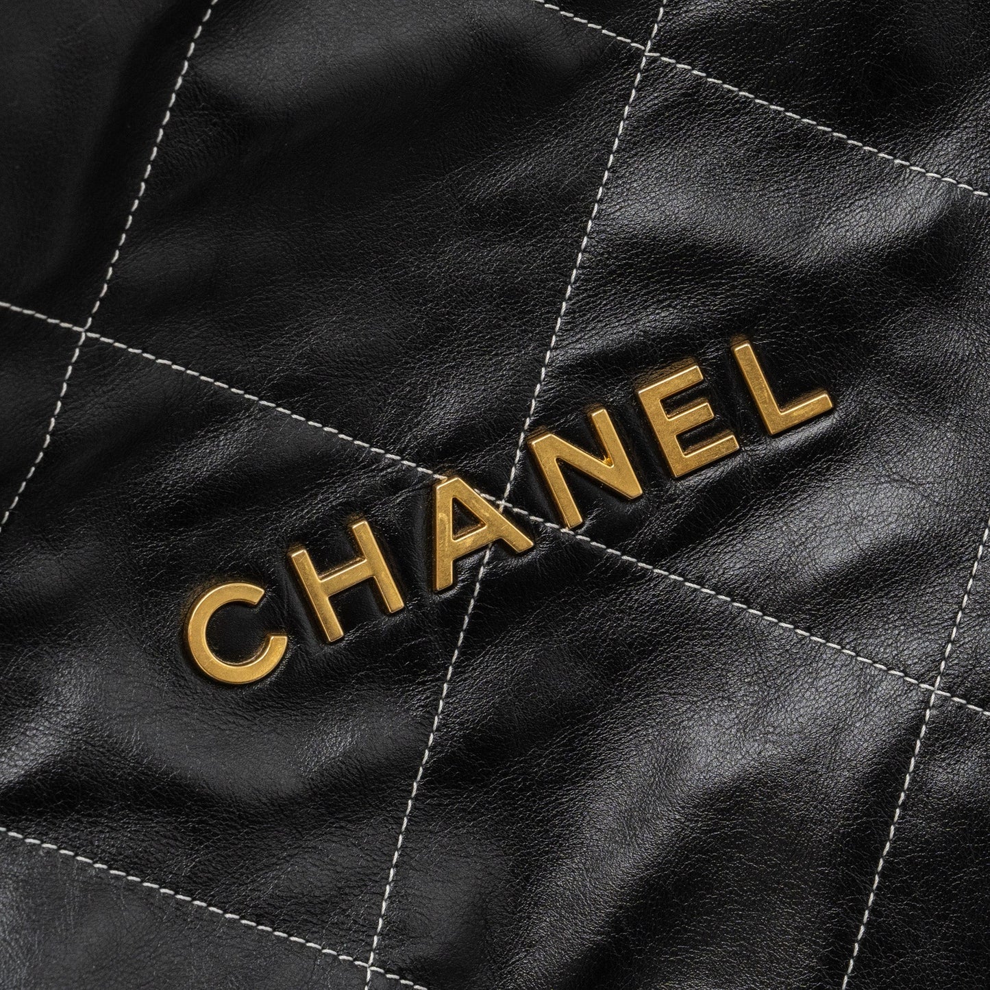 Chanel small 22 bag calfskin with white Stitching black  (microchip)