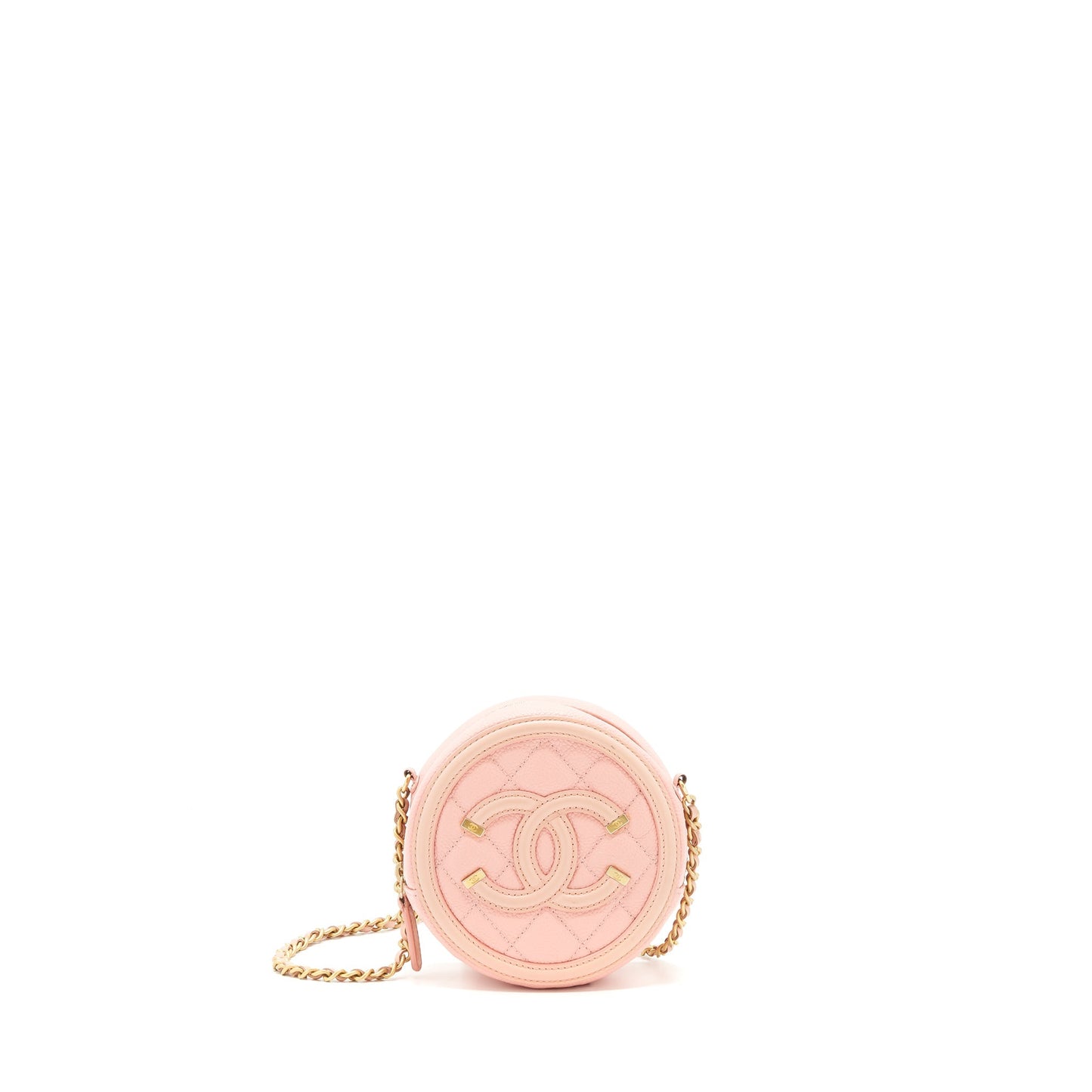 Chanel mini Round Vanity with chain caviar pink