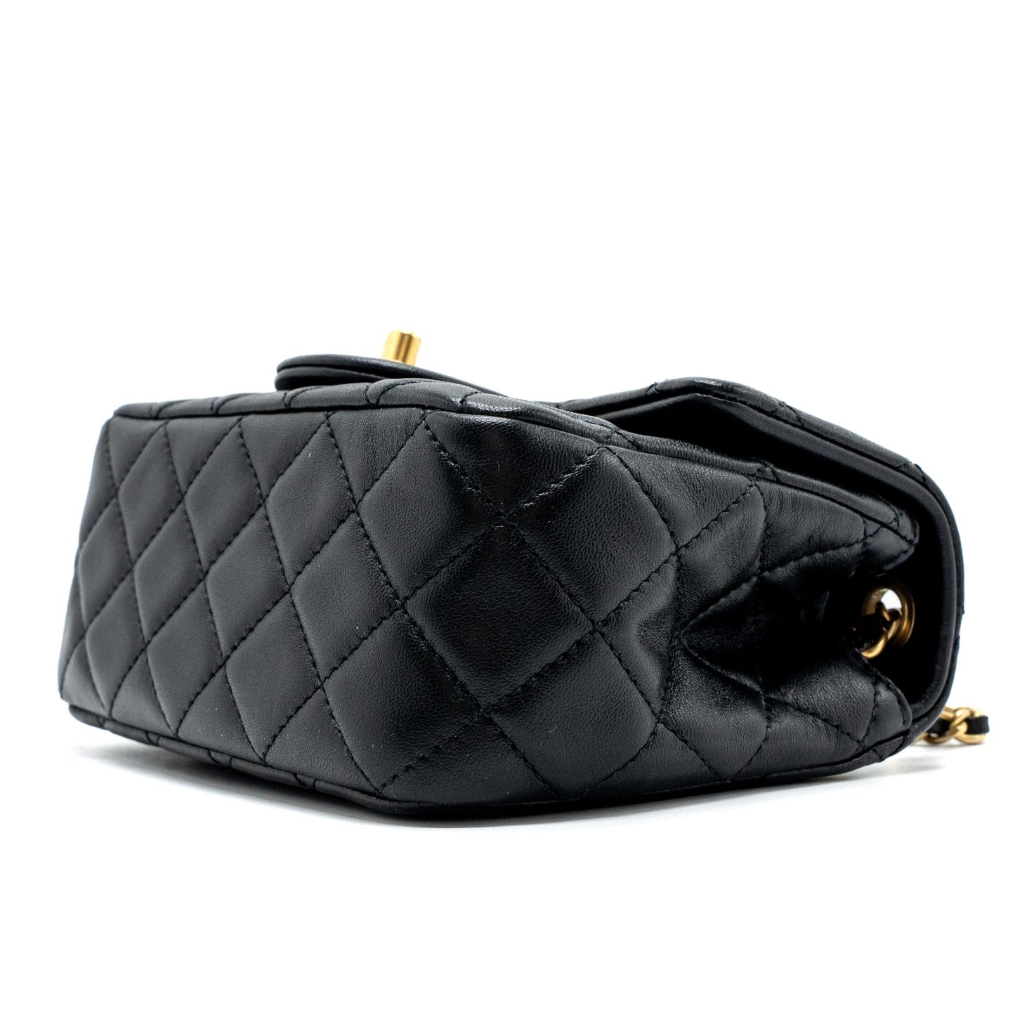 Chanel Pearl Crush Mini Square Flap Bag Lambskin Black (Microchip)