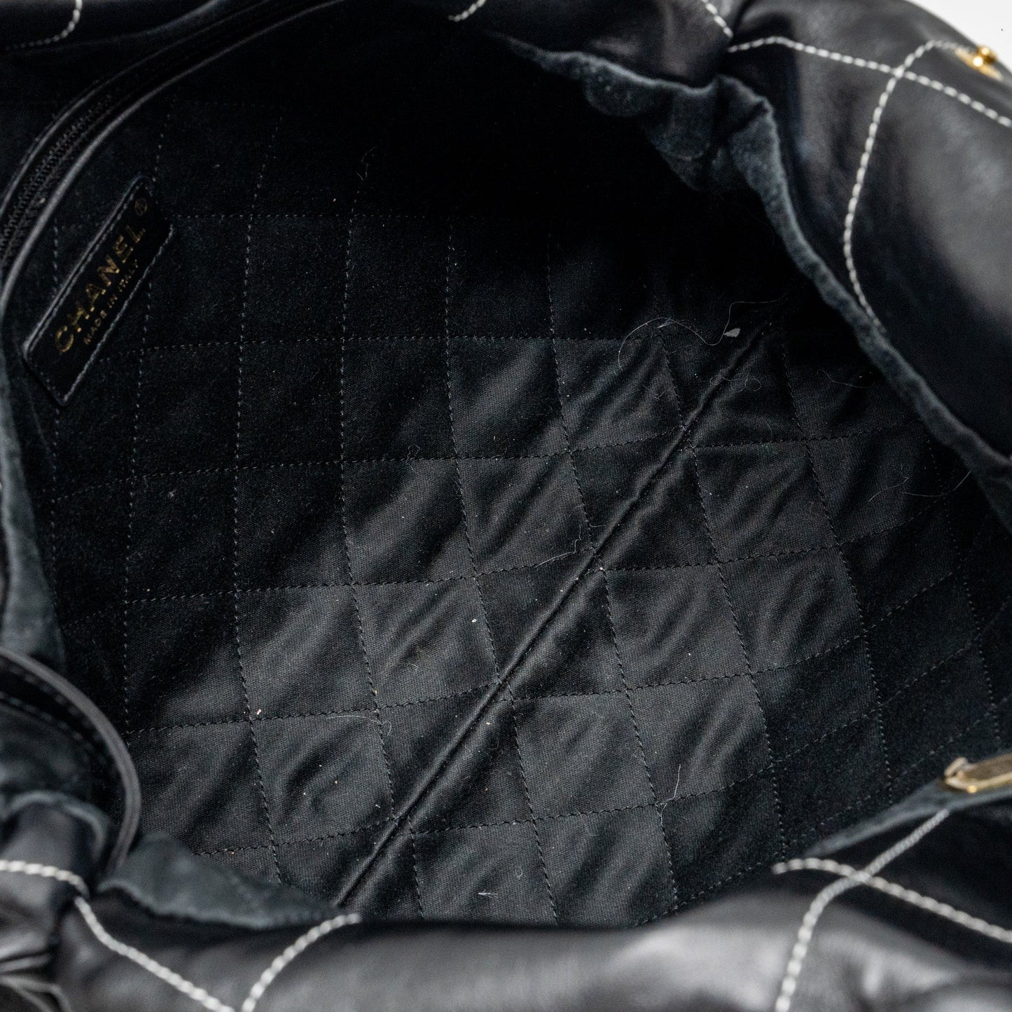 Chanel small 22 bag calfskin with white Stitching black  (microchip)