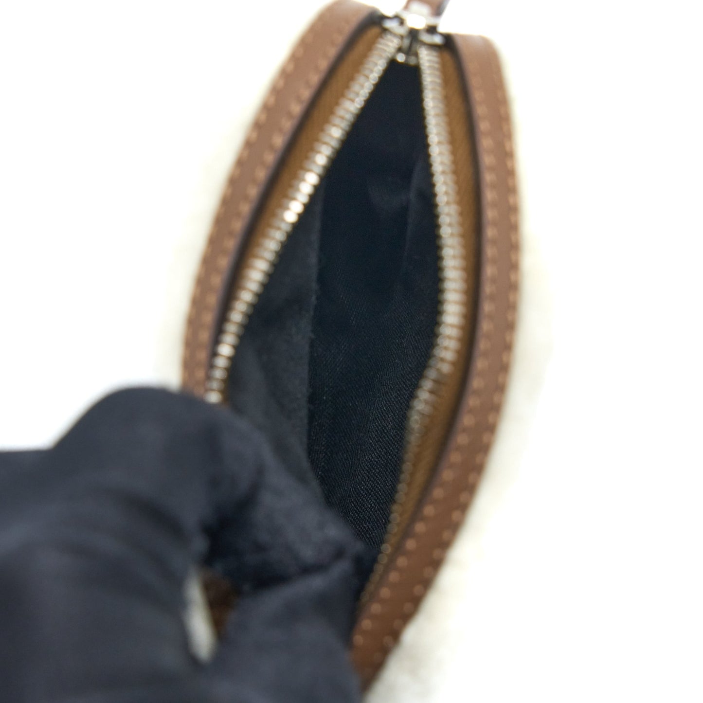 Fendi Zippy Colin Purse Purse Charm Shearling White/Brown