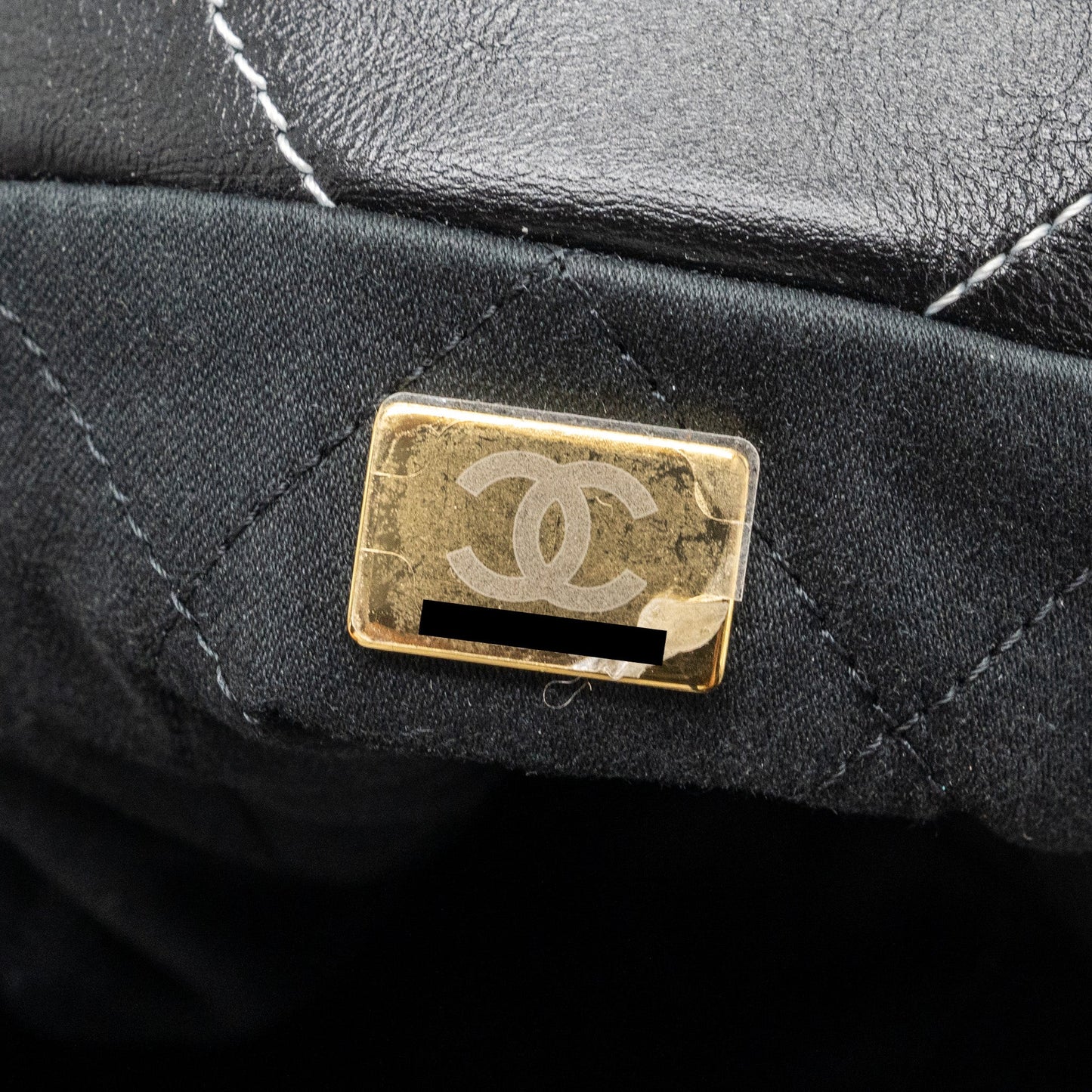 Chanel small 22 bag calfskin with white Stitching black  (microchip)