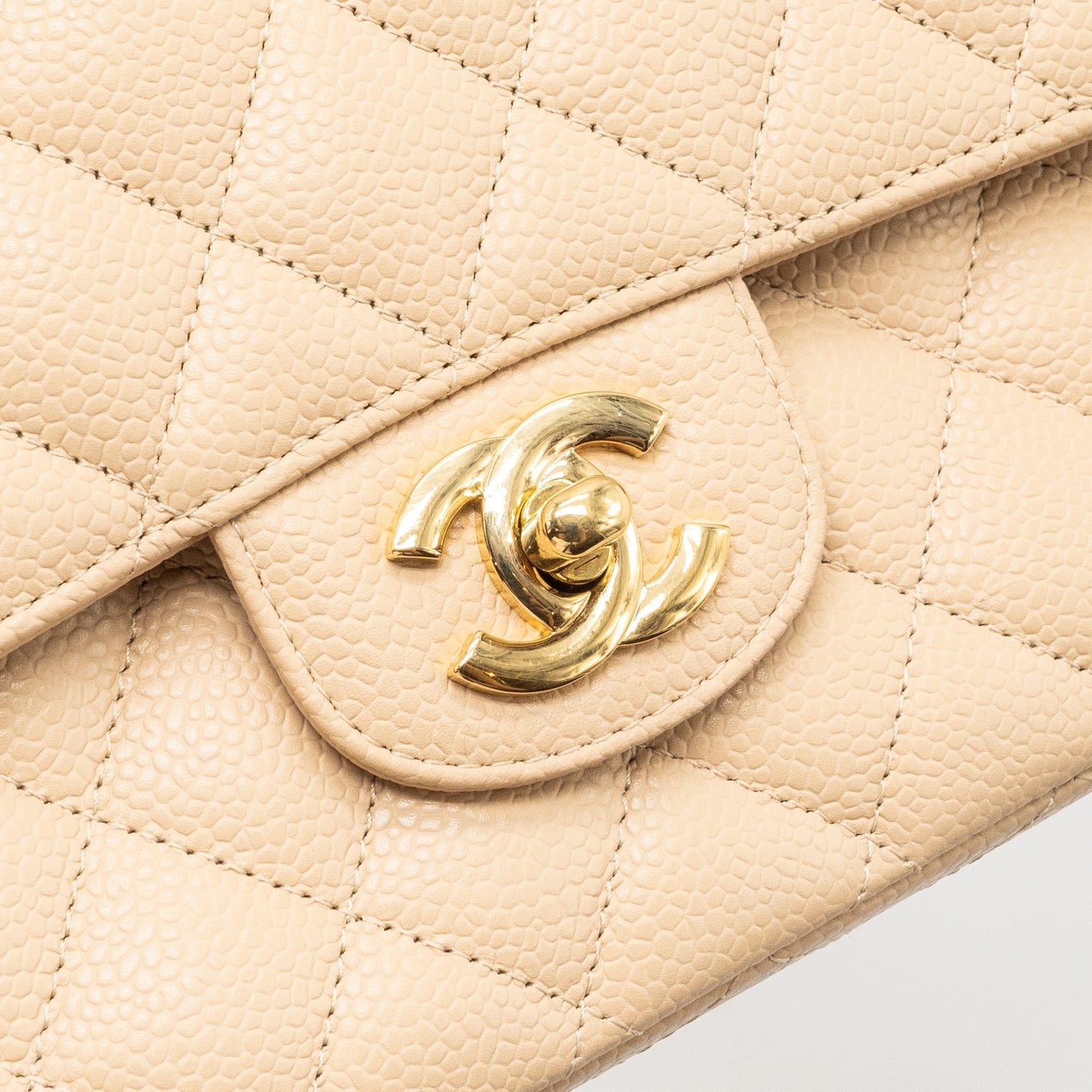 Chanel medium classic double flap bag caviar beige