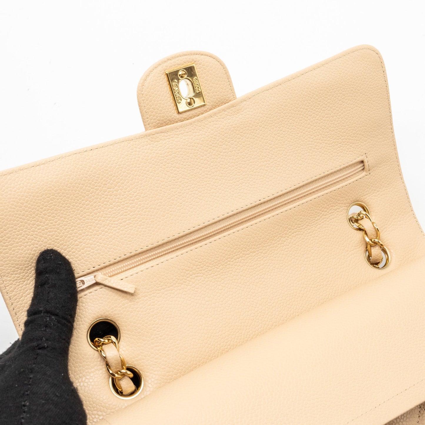 Chanel medium classic double flap bag caviar beige