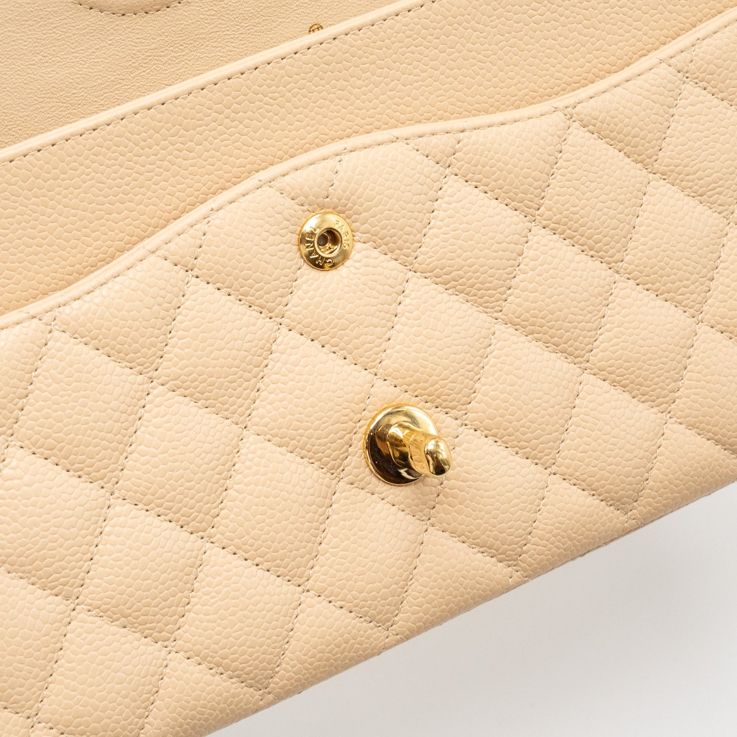 Chanel medium classic double flap bag caviar beige