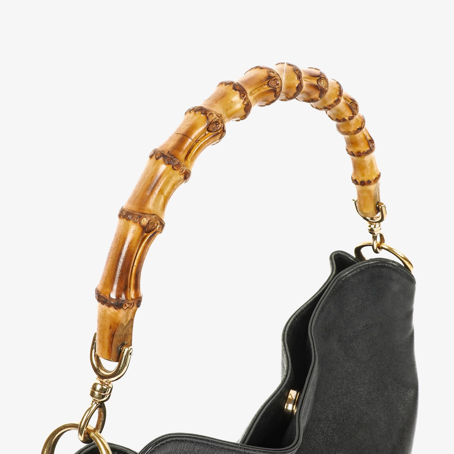 Gucci Bamboo Top Handle Black Leather Hobo Bag