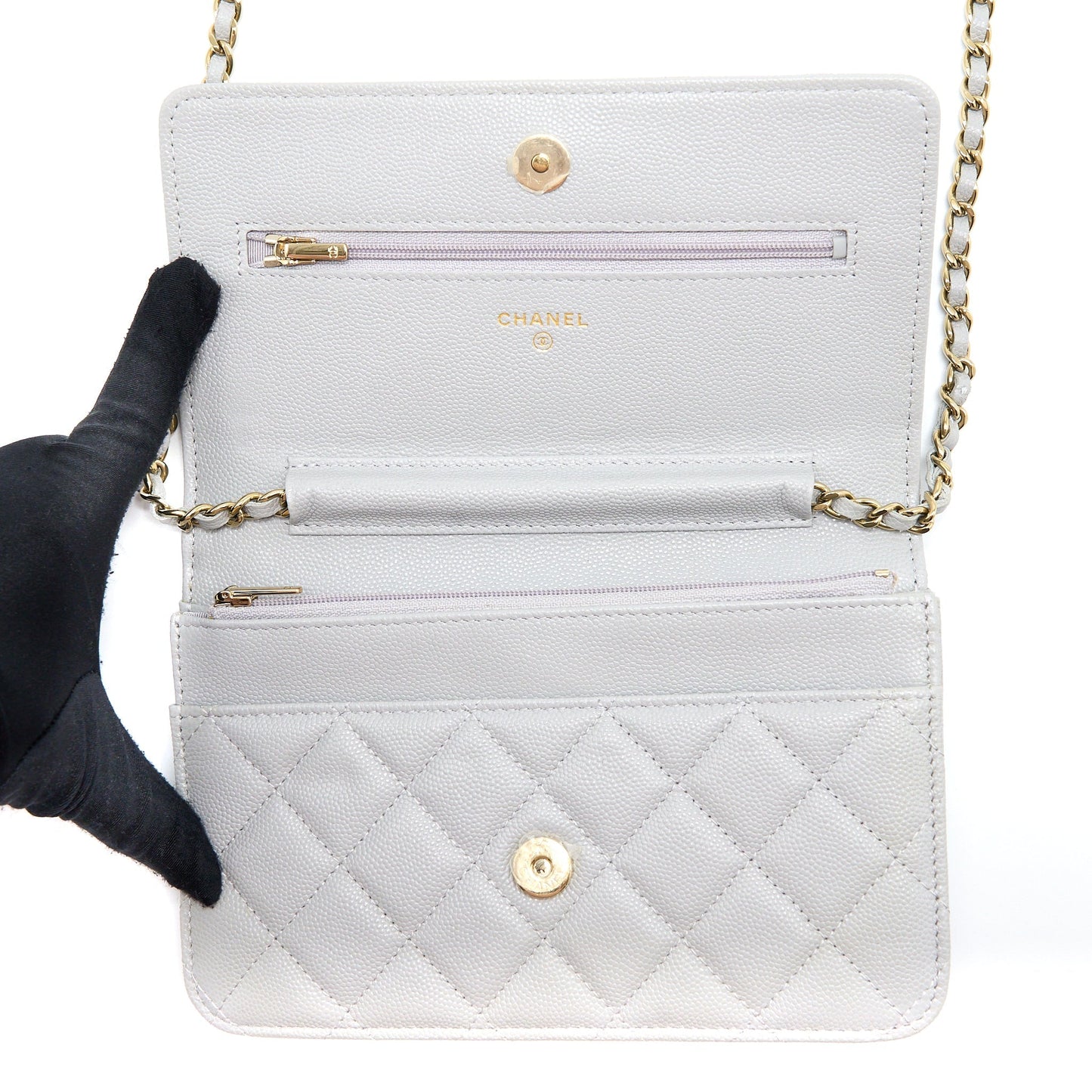 Chanel Classic Wallet on Chain Caviar Light Grey L (Microchip)