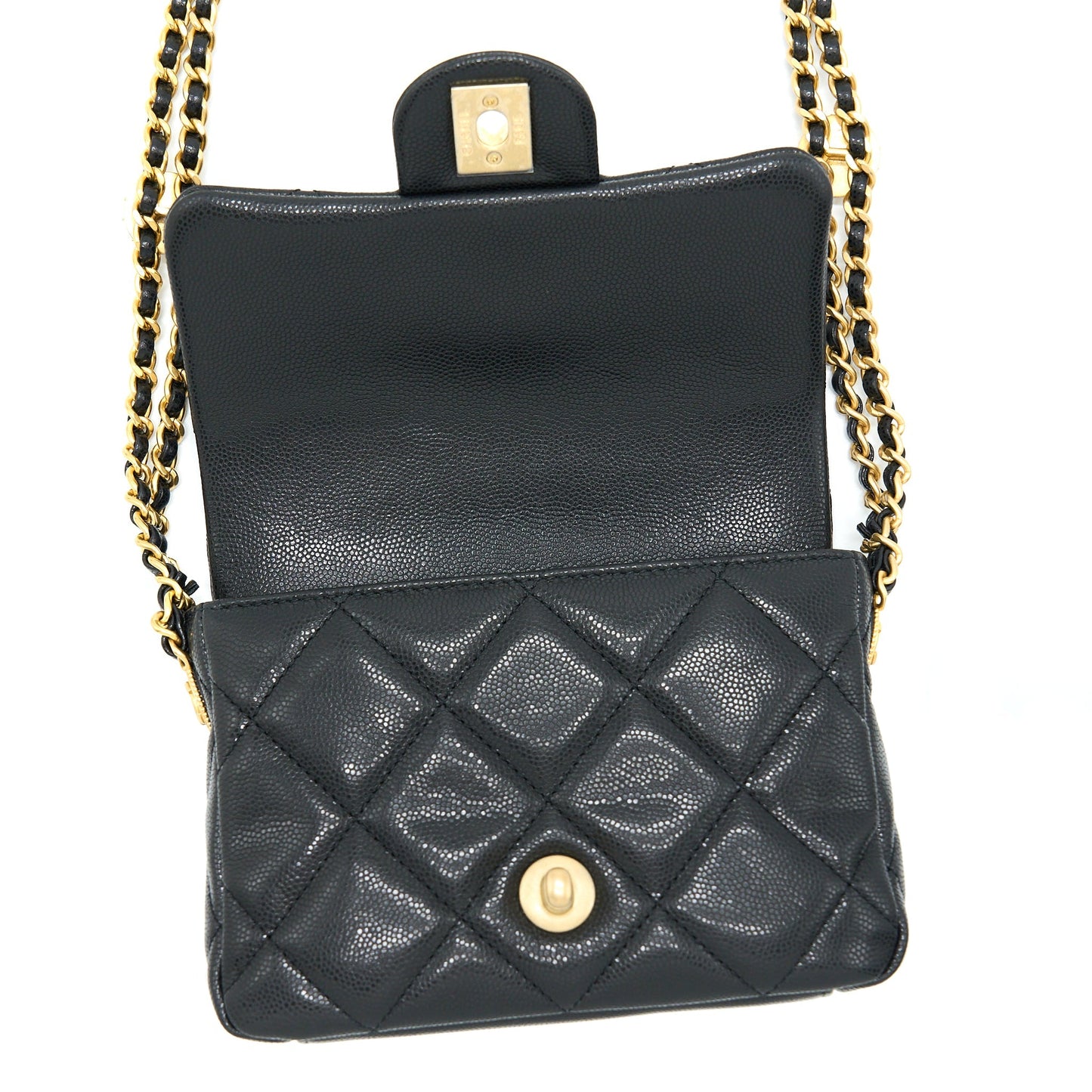 Chanel 22A Mini Square Flap Bag Caviar Black Brushed