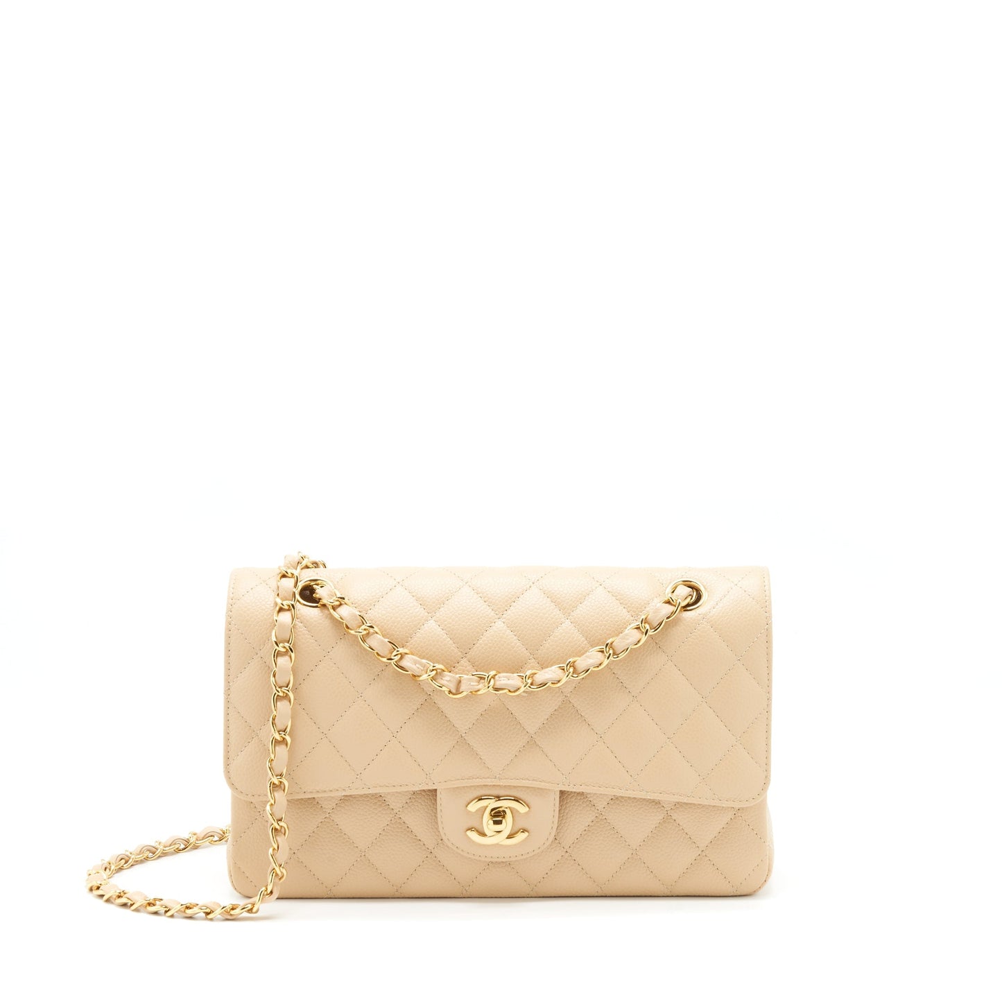 Chanel Medium Classic Double Flap Bag Caviar Beige L