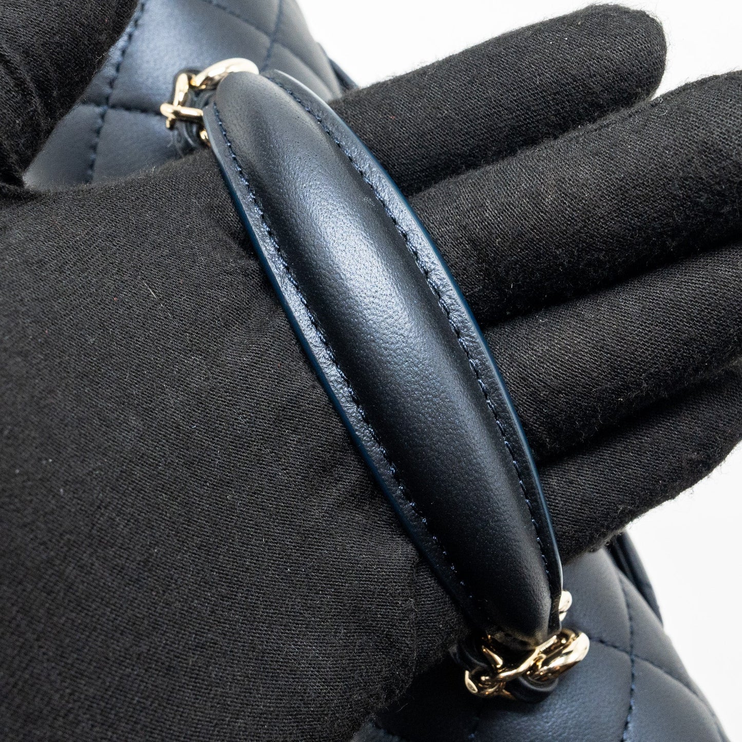 Chanel Top handle mini rectangular flap bag lambskin navy L (microchip)