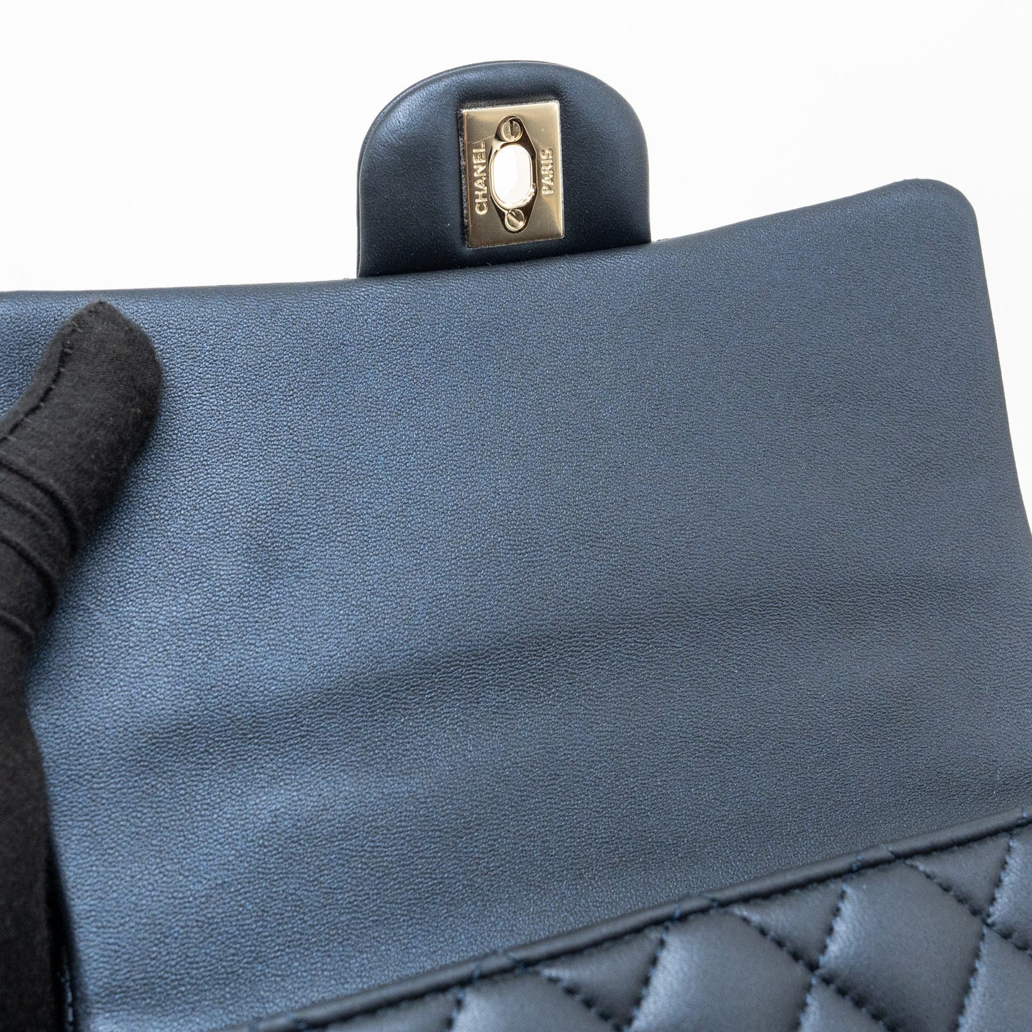 Chanel Top handle mini rectangular flap bag lambskin navy L (microchip)