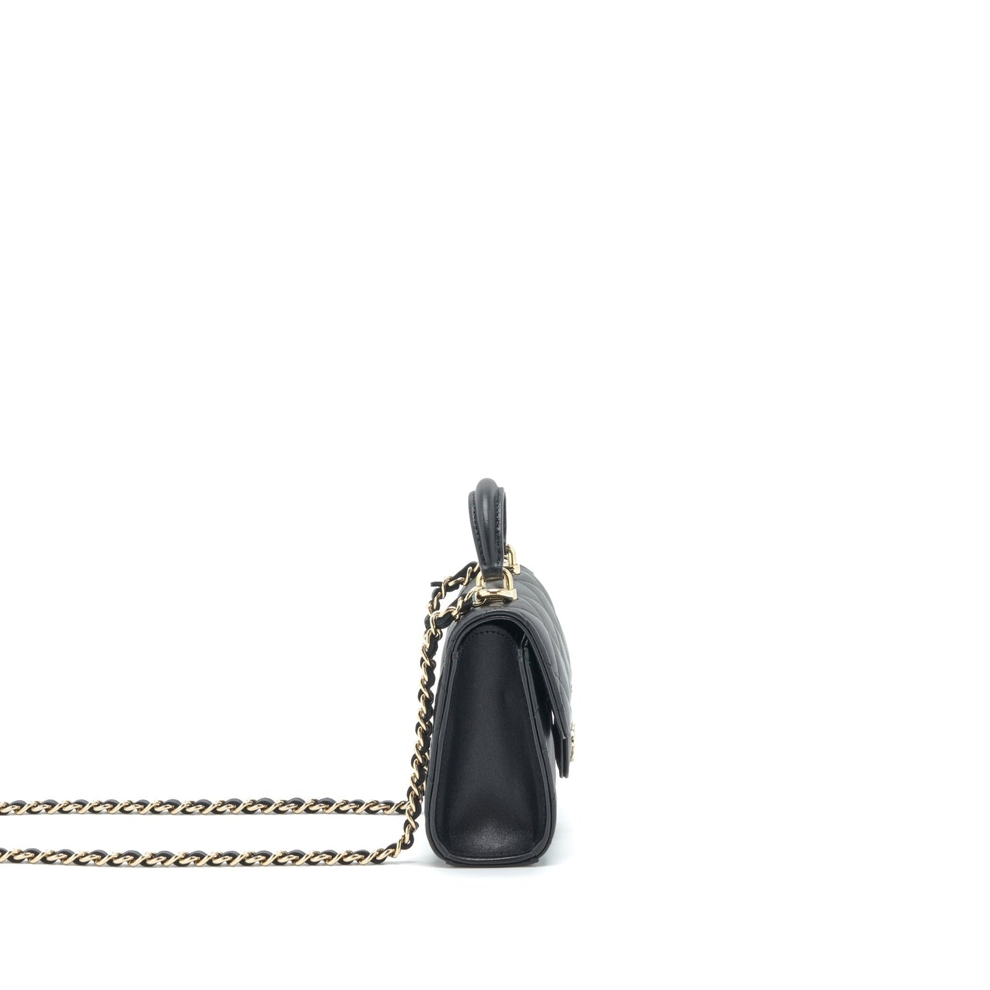 Chanel 22P Top Handle Mini Flap Bag With Chain Lambskin Black L