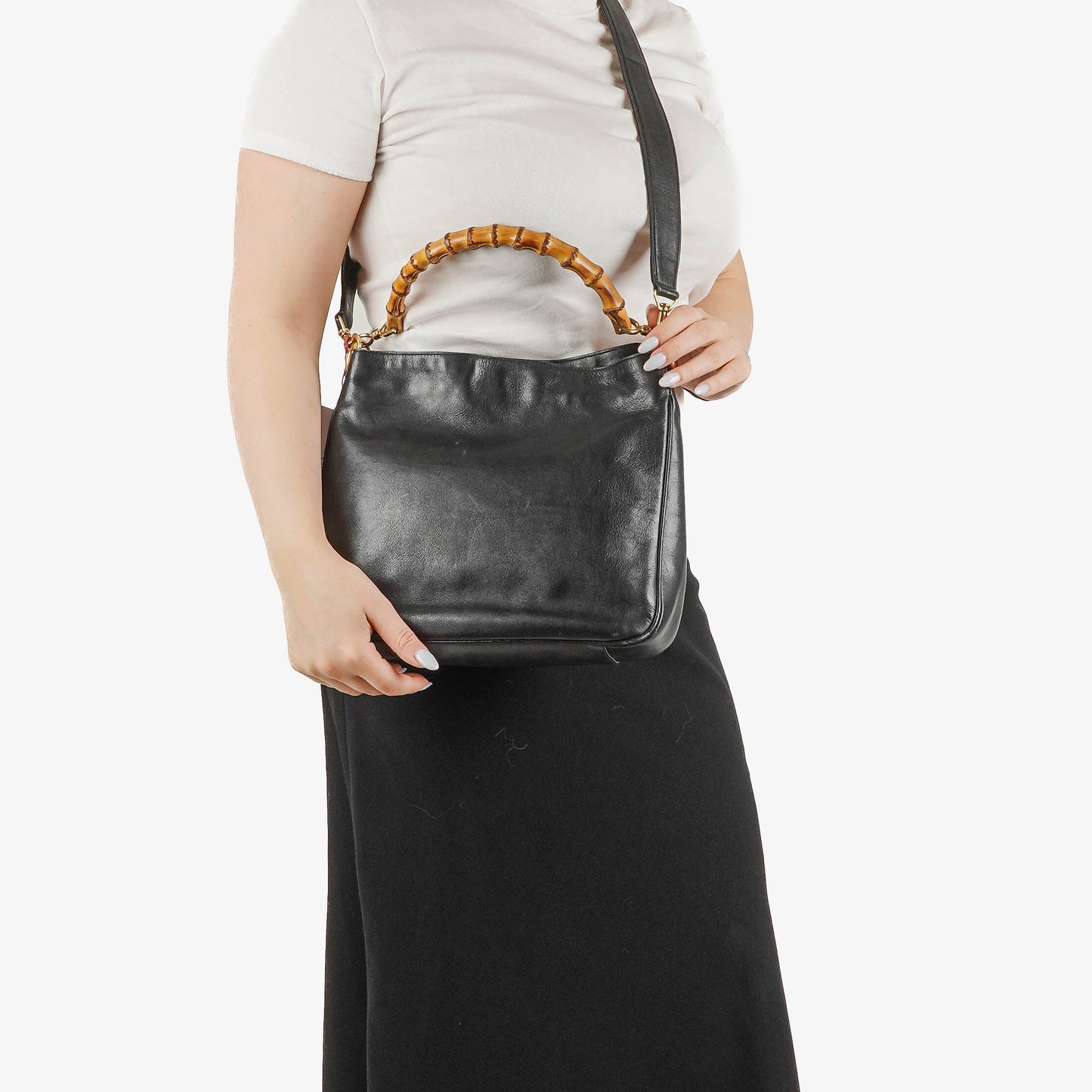 Gucci Bamboo Top Handle Black Leather Hobo Bag