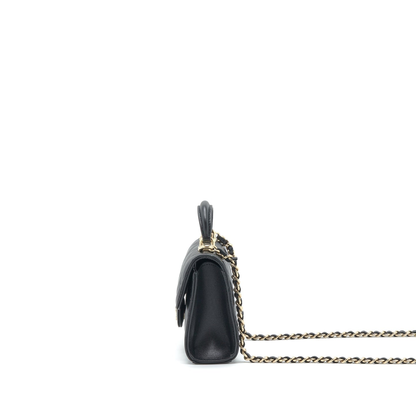 Chanel 22P Top Handle Mini Flap Bag With Chain Lambskin Black L