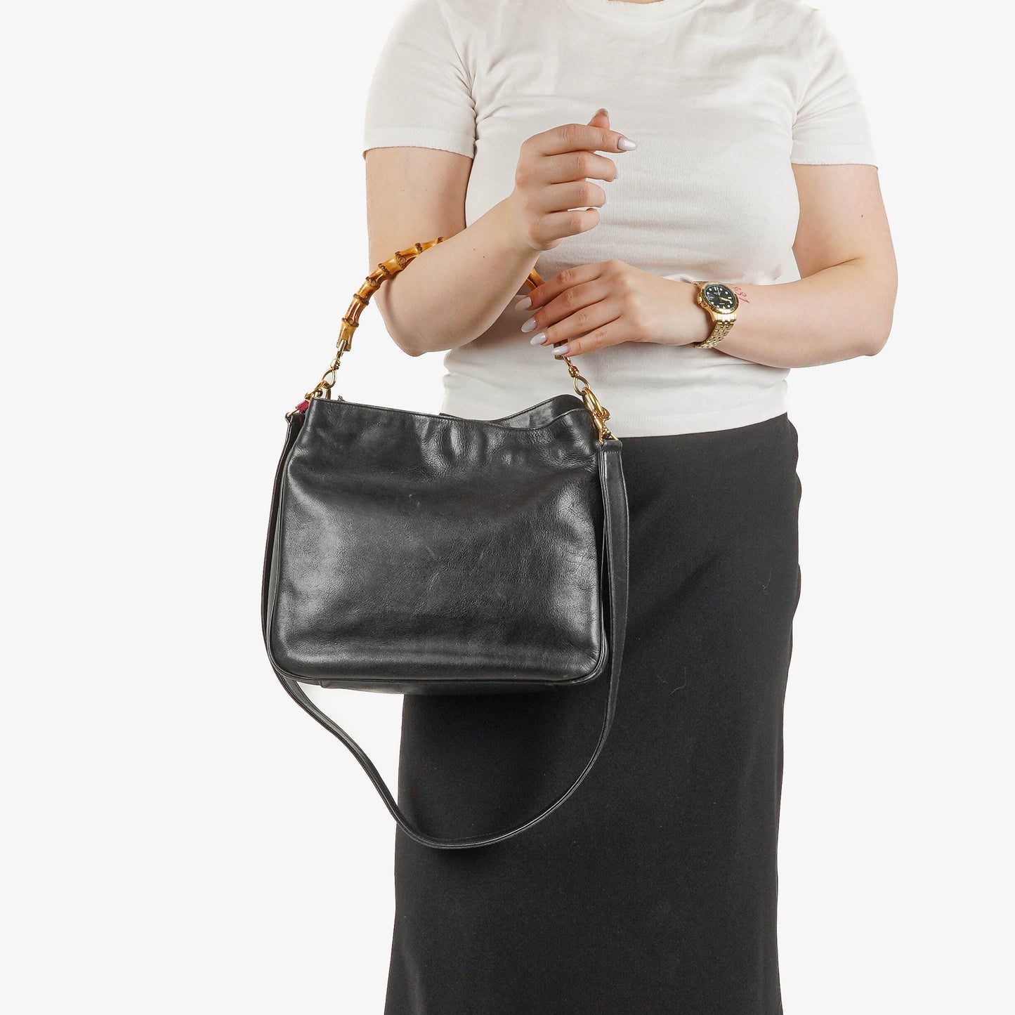 Gucci Bamboo Top Handle Black Leather Hobo Bag