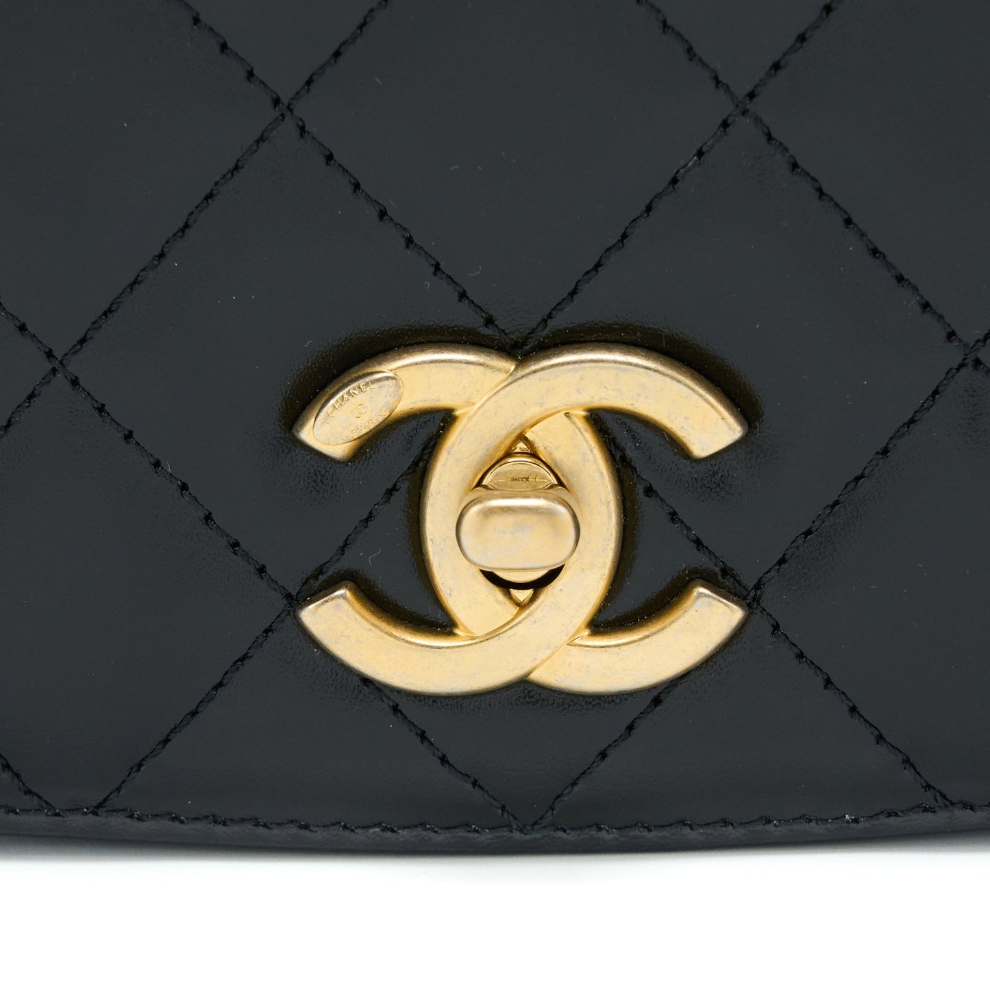 Chanel Crossbody Mini Flap Bag CC Logo Strap Calfskin Black Brushed  (Microchip)
