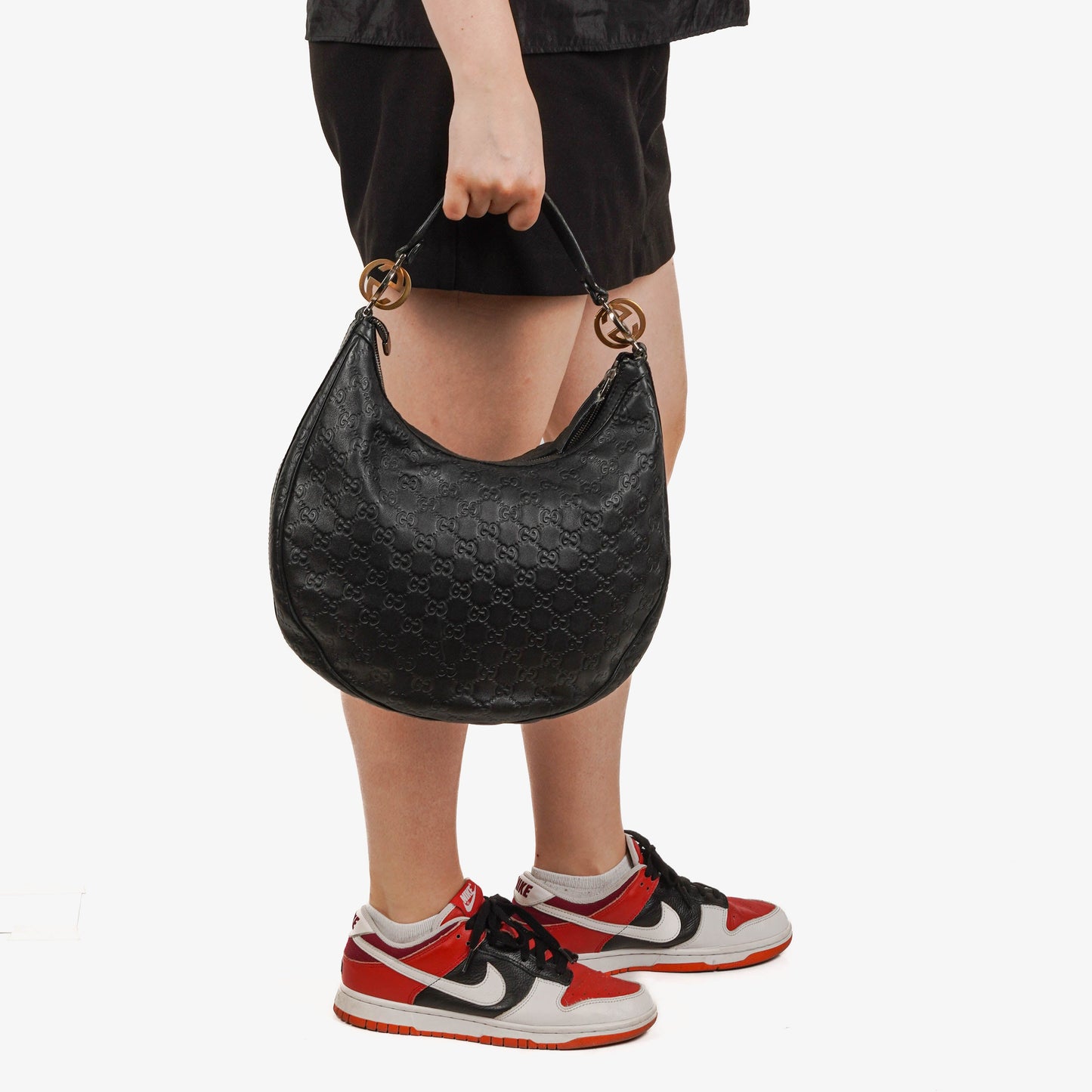 Gucci Guccissima Black Leather Hobo Bag