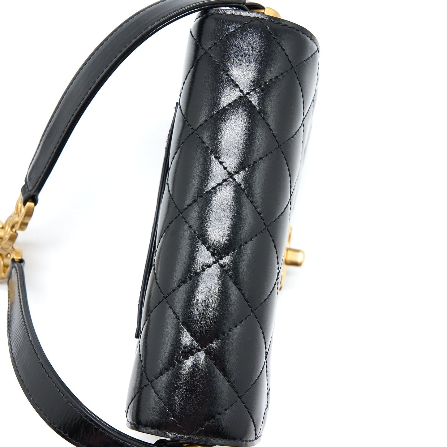 Chanel Crossbody Mini Flap Bag CC Logo Strap Calfskin Black Brushed  (Microchip)