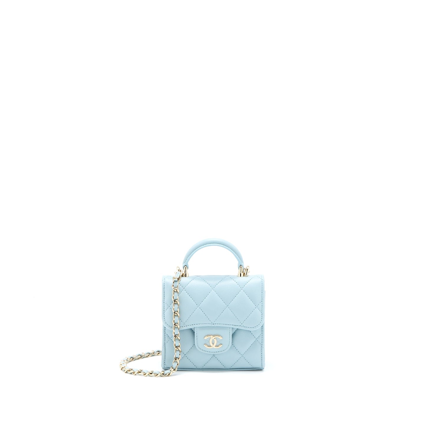 Chanel Mini Top Handle Flap Bag Lambskin Light Blue L