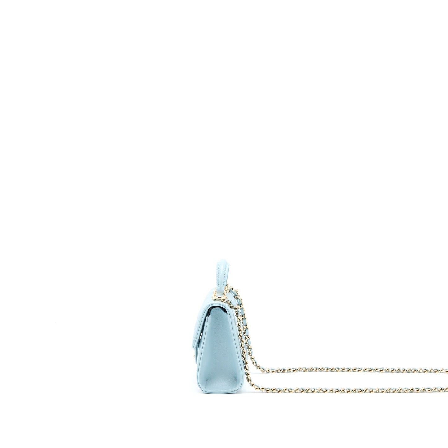 Chanel Mini Top Handle Flap Bag Lambskin Light Blue L