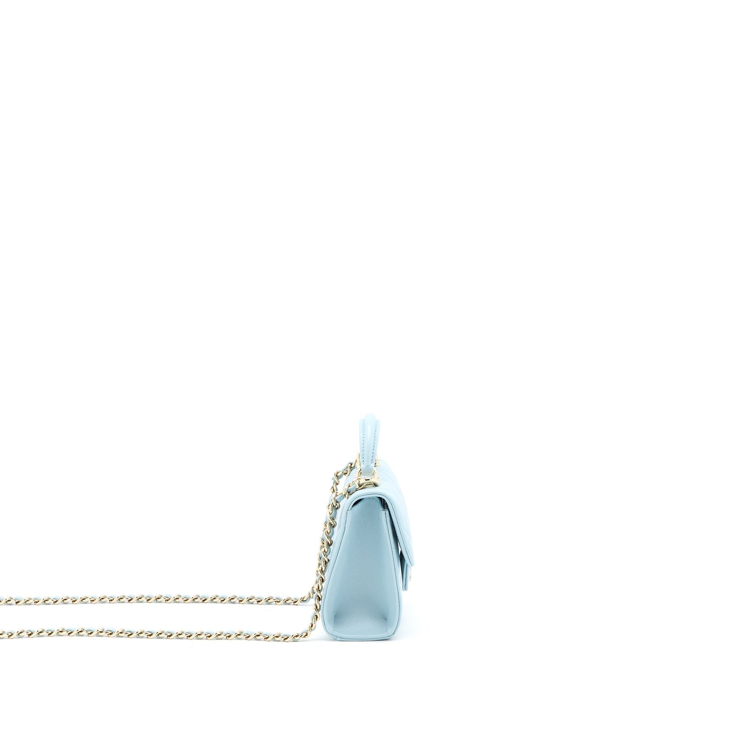 Chanel Mini Top Handle Flap Bag Lambskin Light Blue L