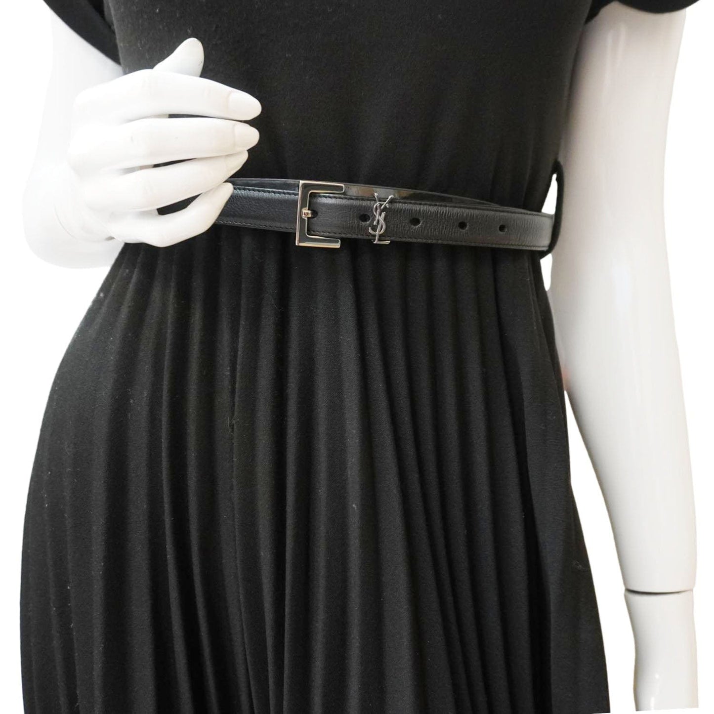 YVES SAINT LAURENT Square Buckle Leather Belt Black Size 75