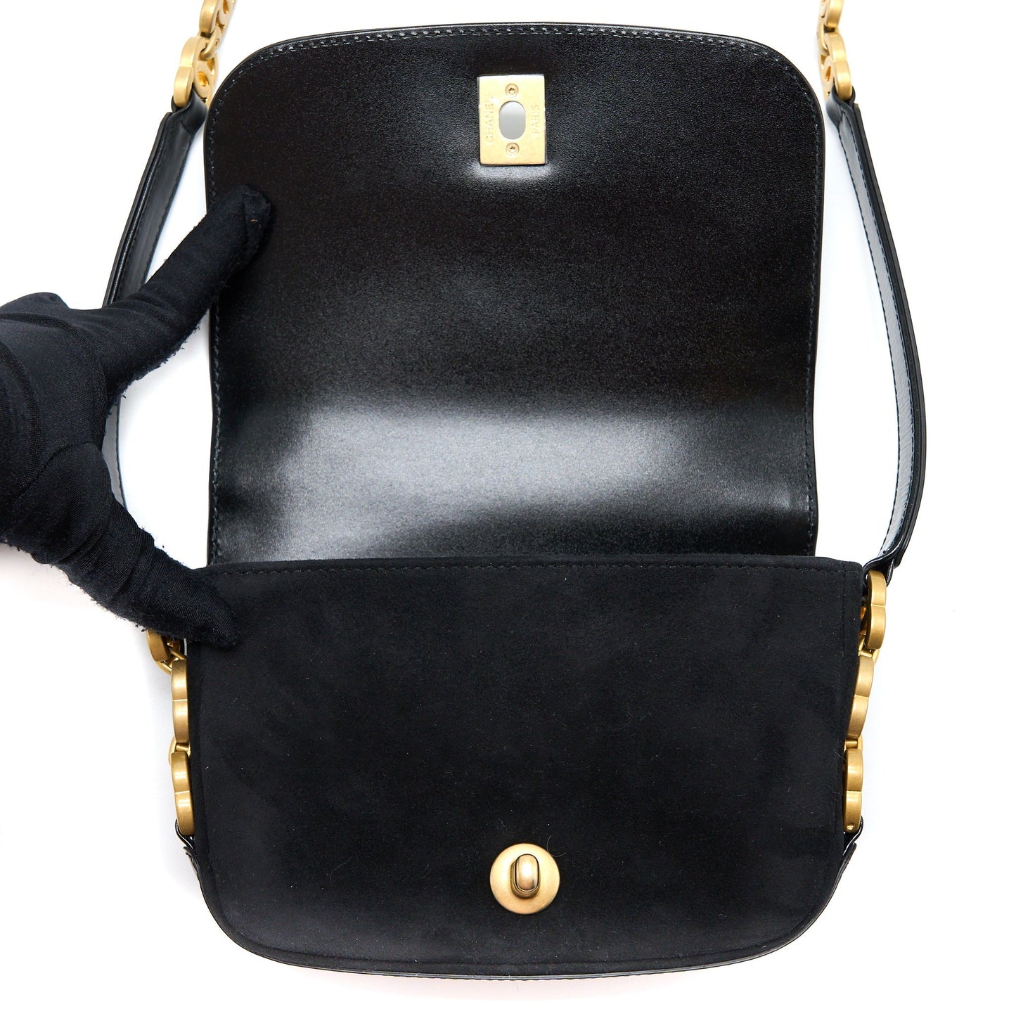 Chanel Crossbody Mini Flap Bag CC Logo Strap Calfskin Black Brushed  (Microchip)