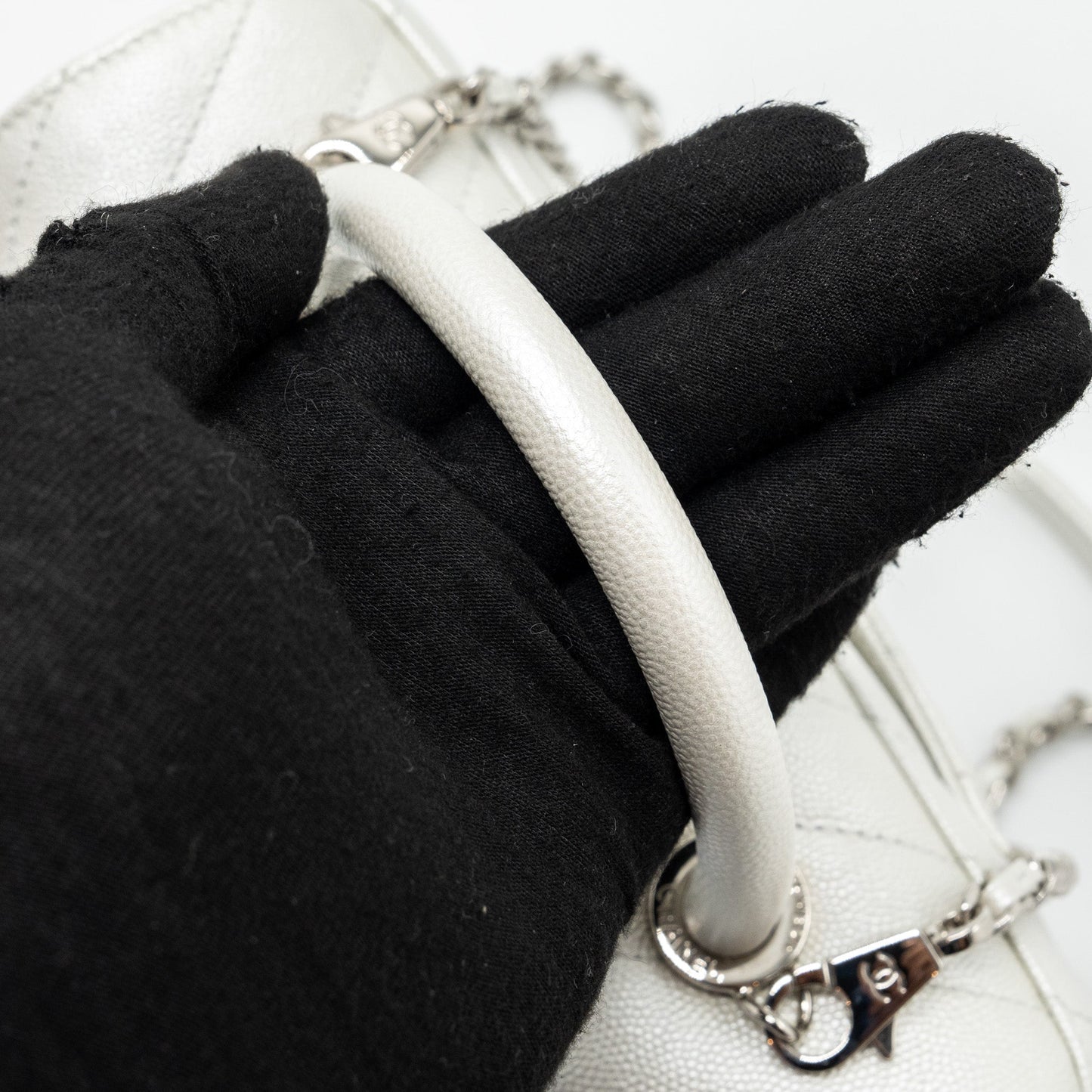Chanel chevron small coco handle caviar iridescent white
